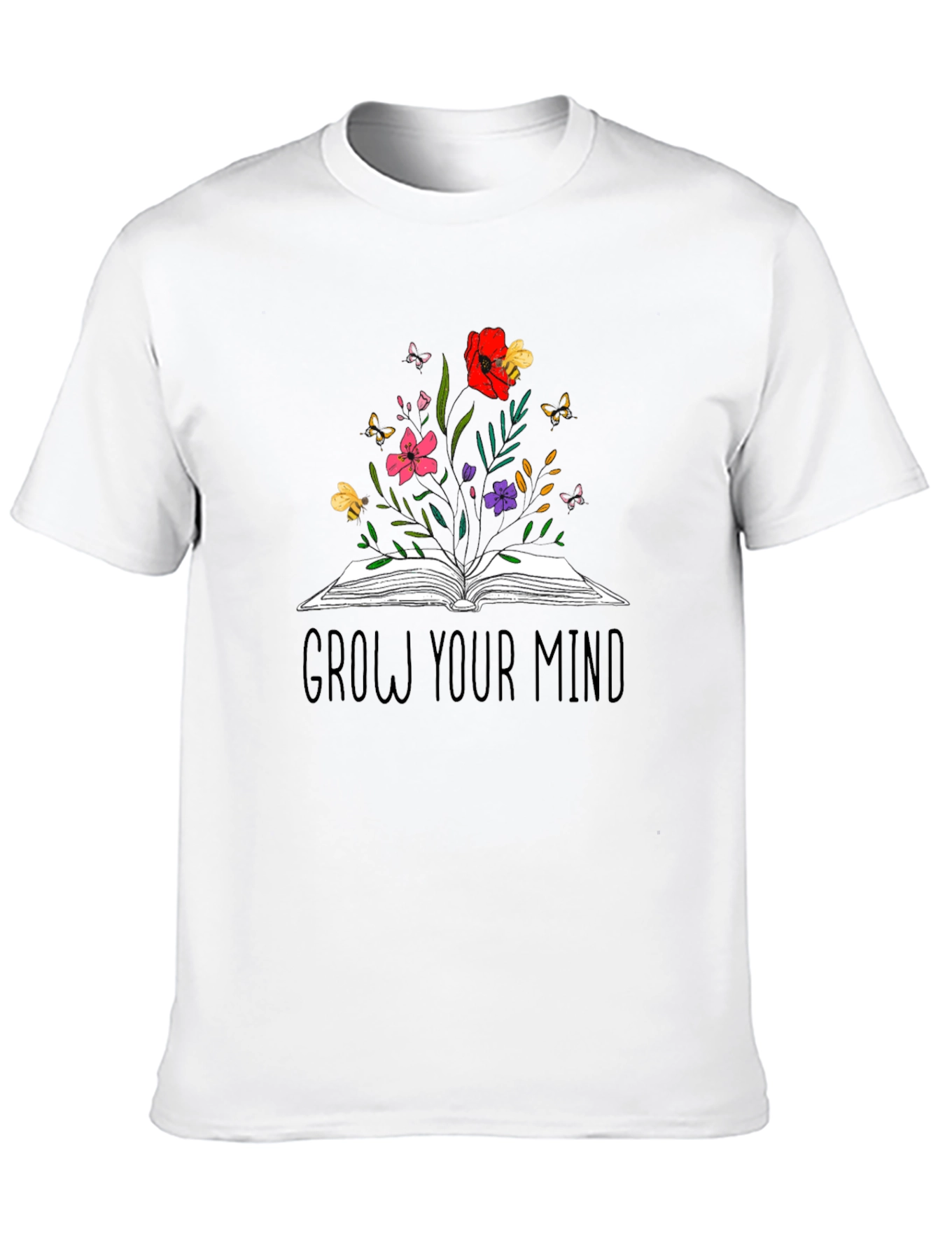 Grow Your Mind Graphic Tee - Book & Flowers