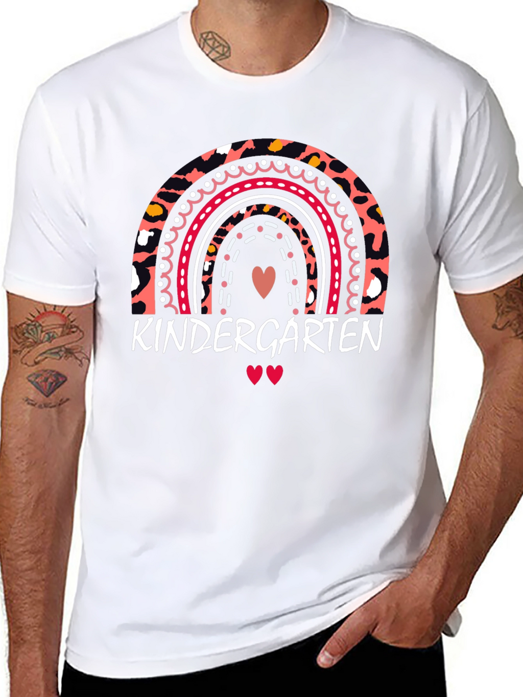 Kindergarten Rainbow Leopard Print Teacher T-Shirt