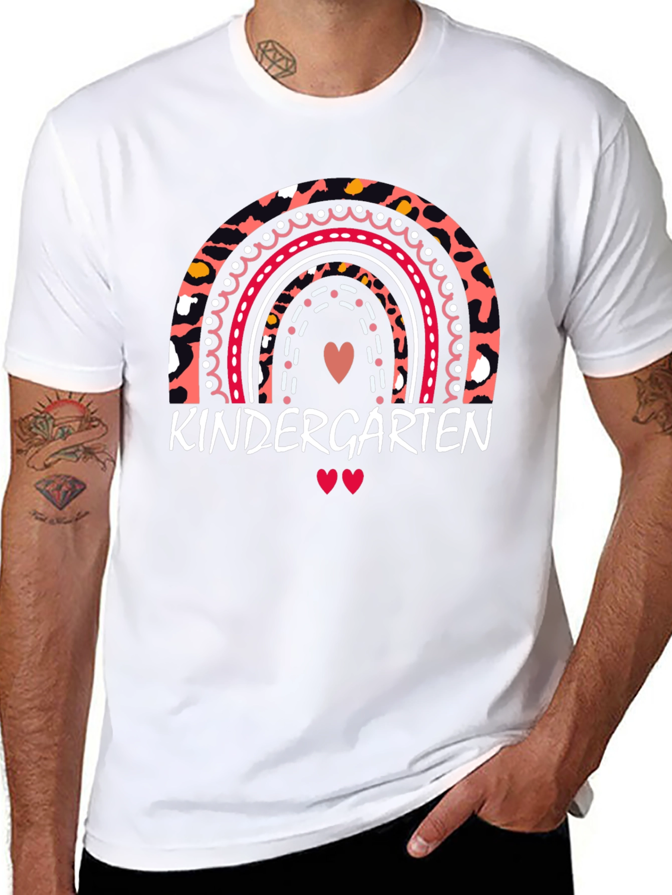 Kindergarten Rainbow Leopard Print Teacher T-Shirt