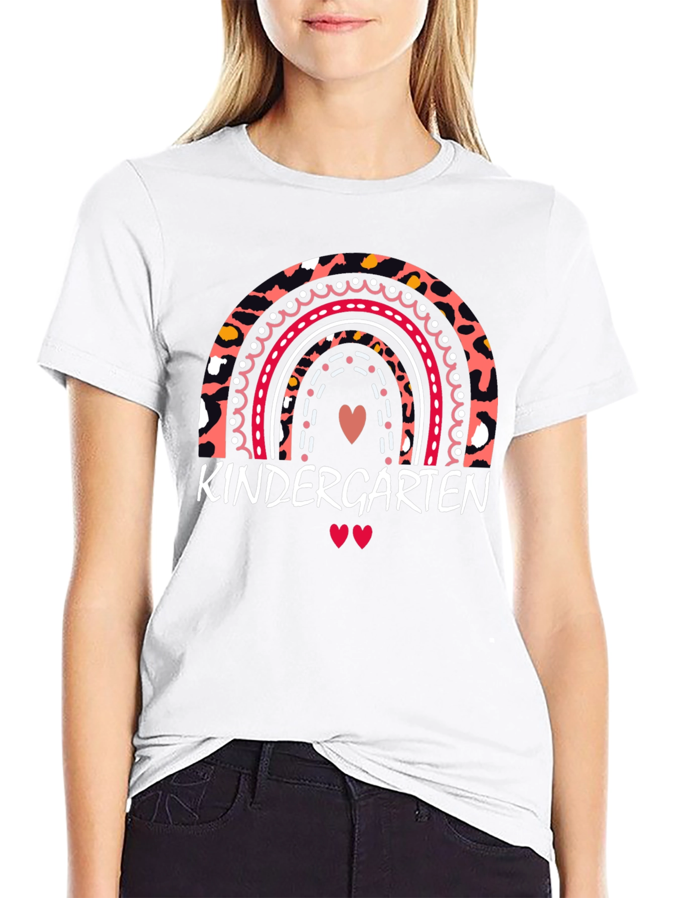 Kindergarten Rainbow Leopard Print Teacher T-Shirt