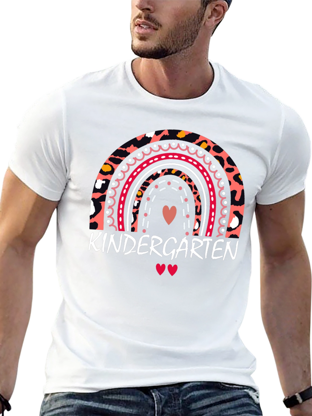 Kindergarten Rainbow Leopard Print Teacher T-Shirt