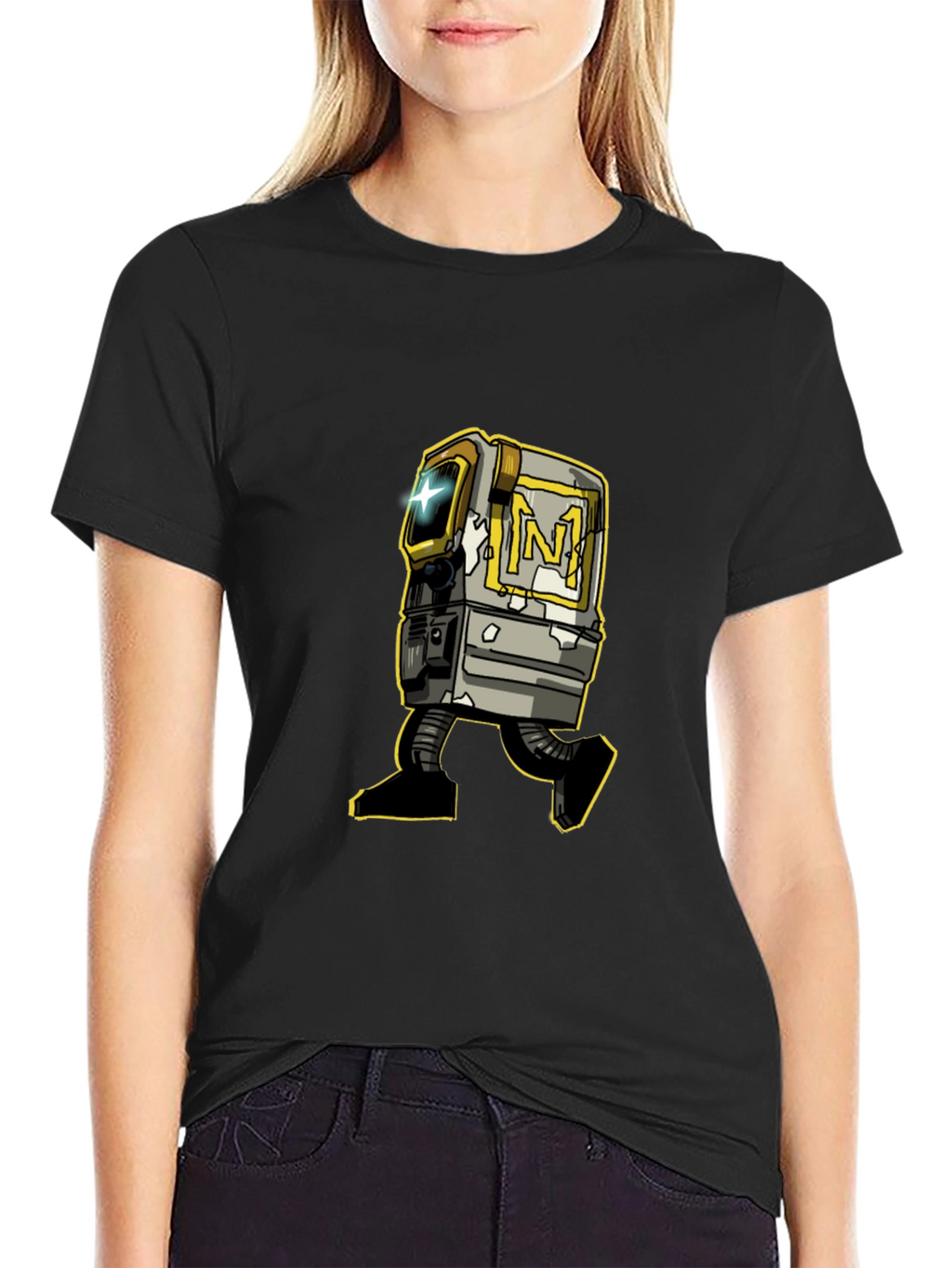 Retro Robot Graphic Tee - Stylish Black T-Shirt