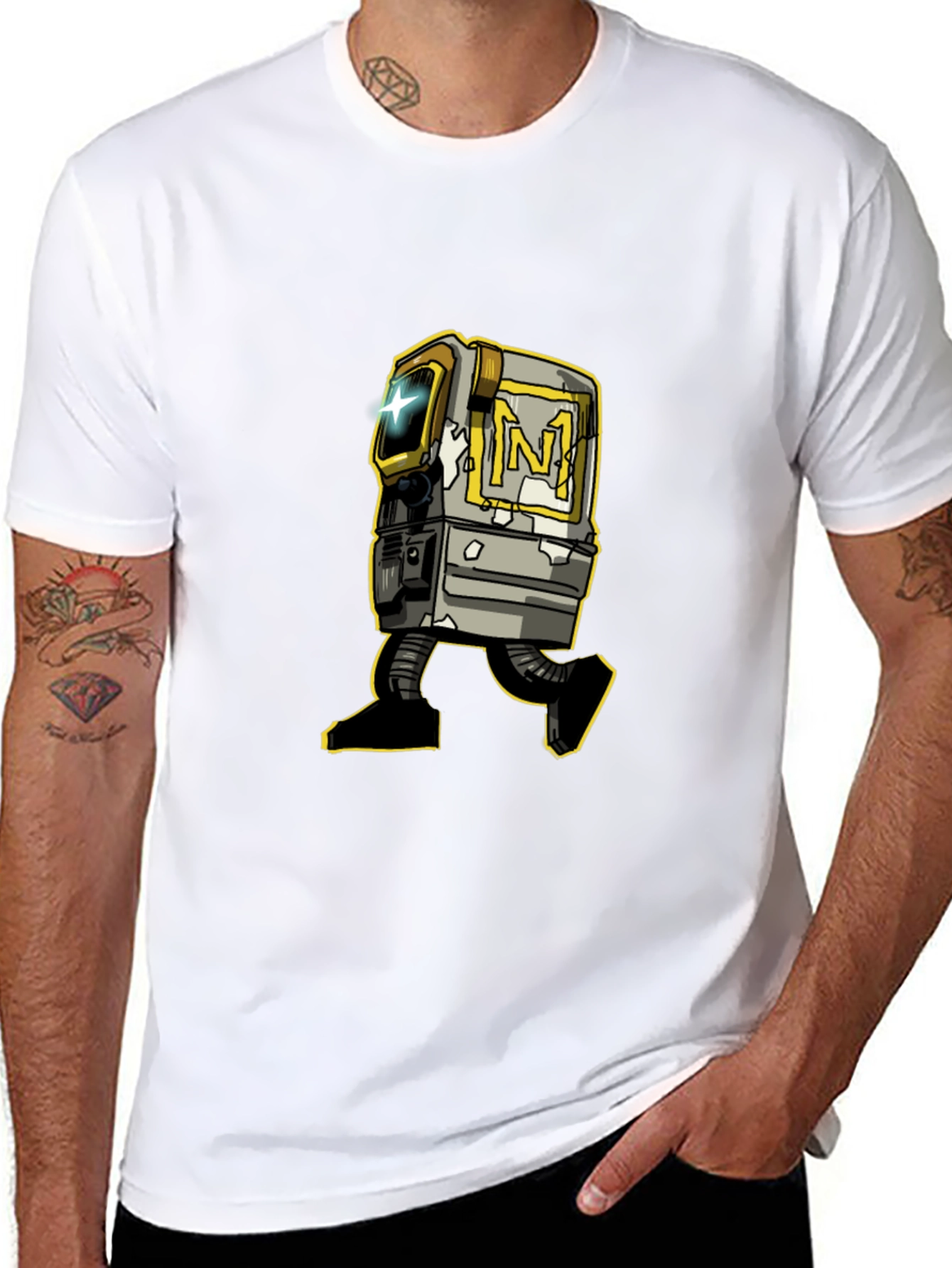 Retro Robot Graphic Tee - Stylish Black T-Shirt