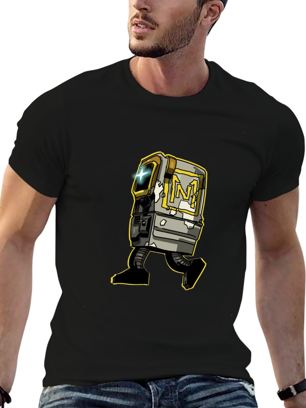 Retro Robot Graphic Tee - Stylish Black T-Shirt