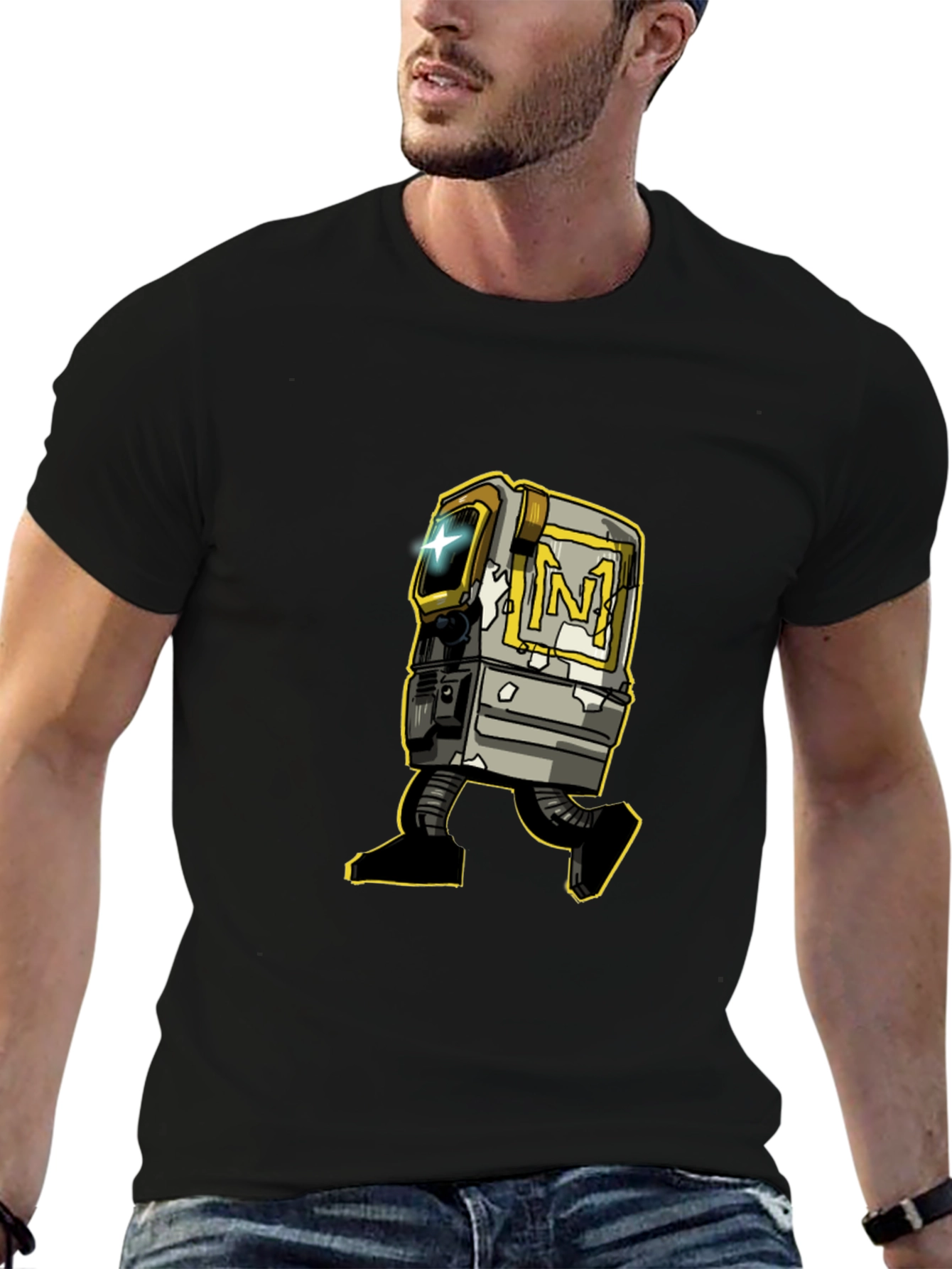 Retro Robot Graphic Tee - Stylish Black T-Shirt