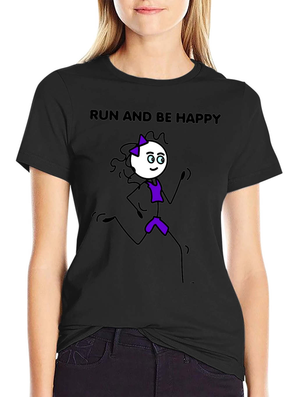 Run and Be Happy T-Shirt - Stick Figure Design