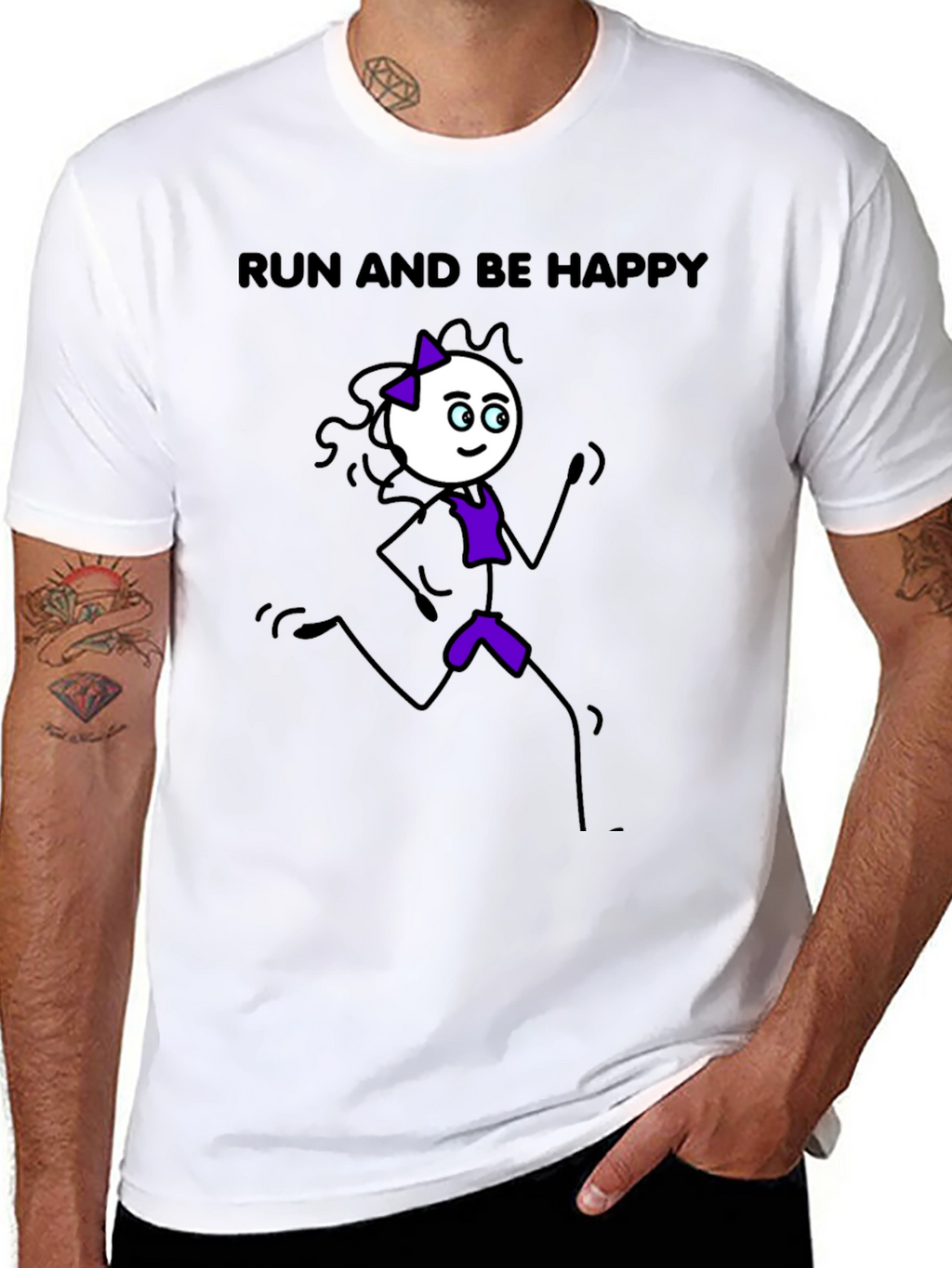 Run and Be Happy T-Shirt - Stick Figure Design