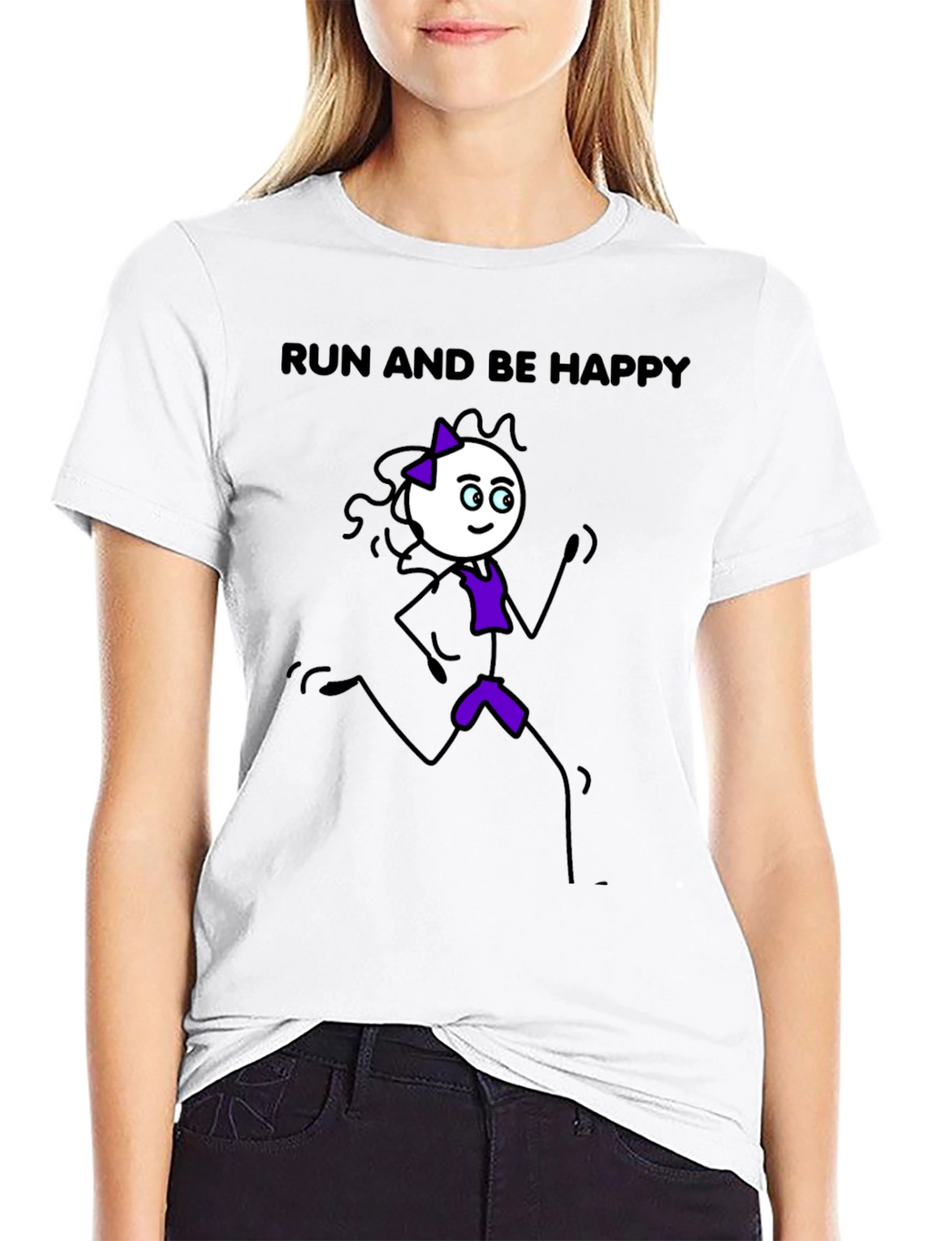 Run and Be Happy T-Shirt - Stick Figure Design