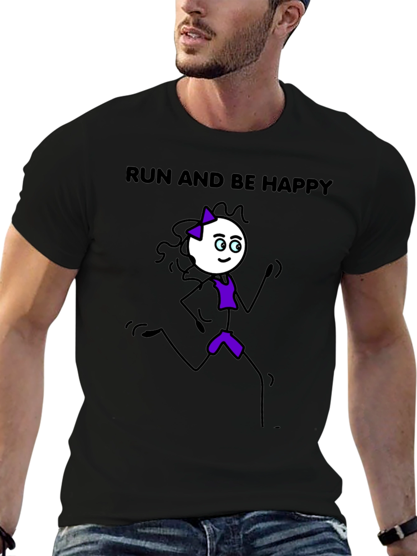 Run and Be Happy T-Shirt - Stick Figure Design