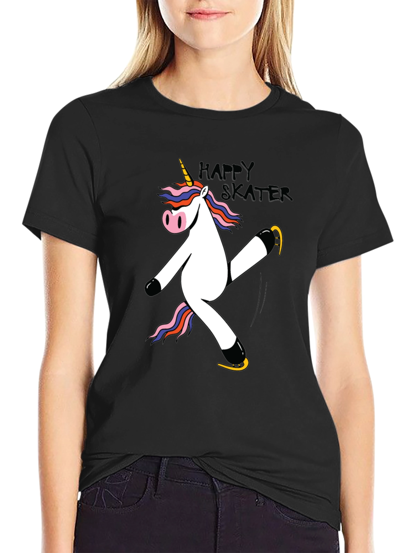 Unicorn Skater Black Graphic T-Shirt