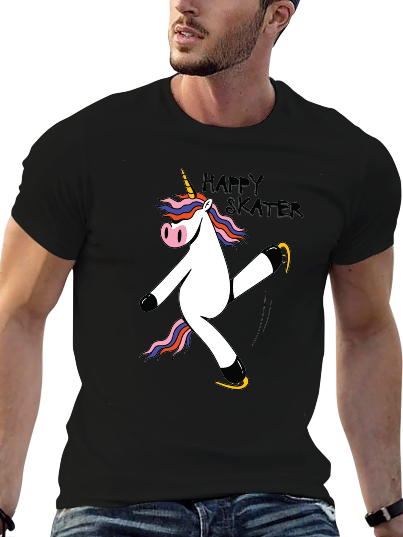 Unicorn Skater Black Graphic T-Shirt