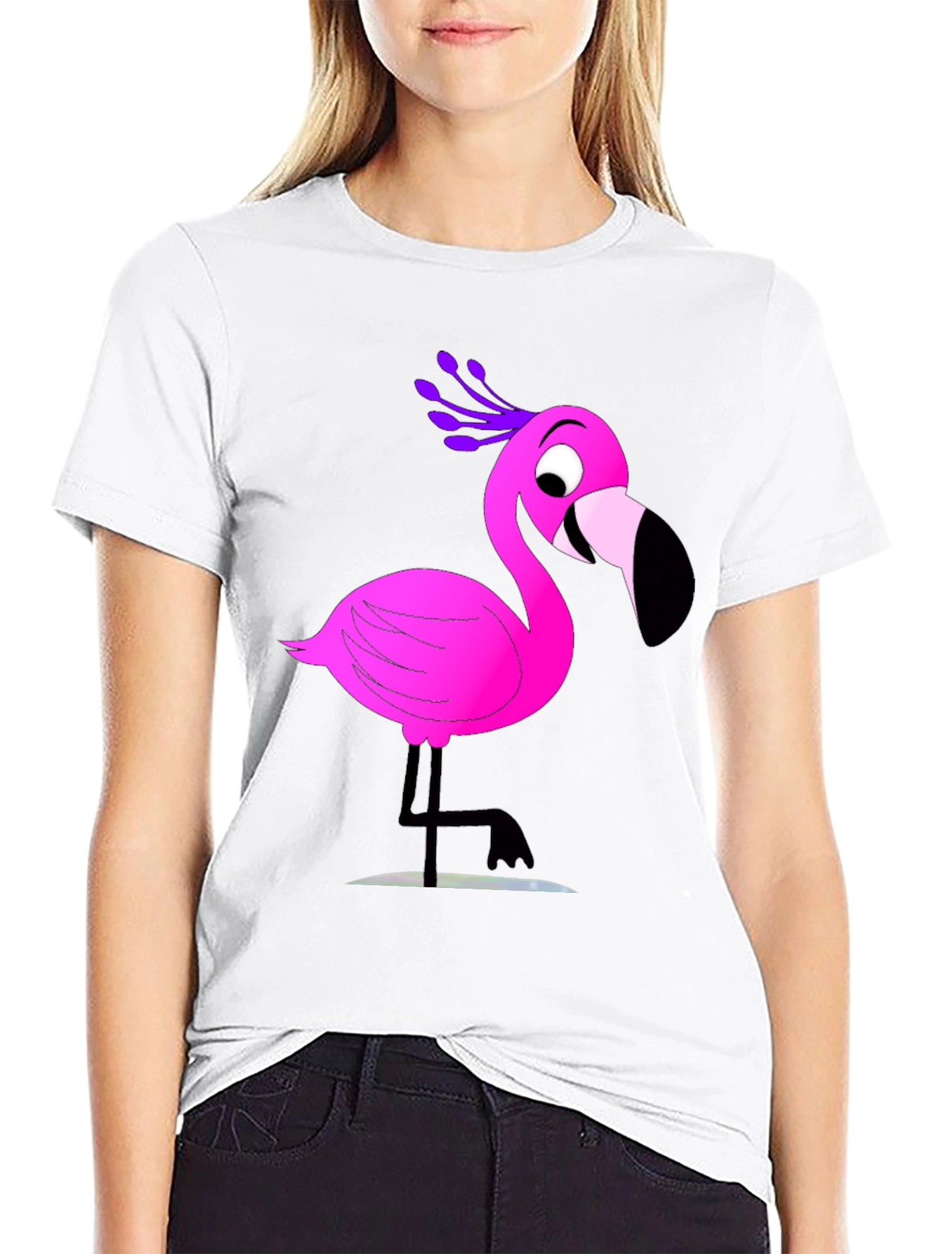 Fun Flamingo Graphic Tee - Casual Black T-Shirt