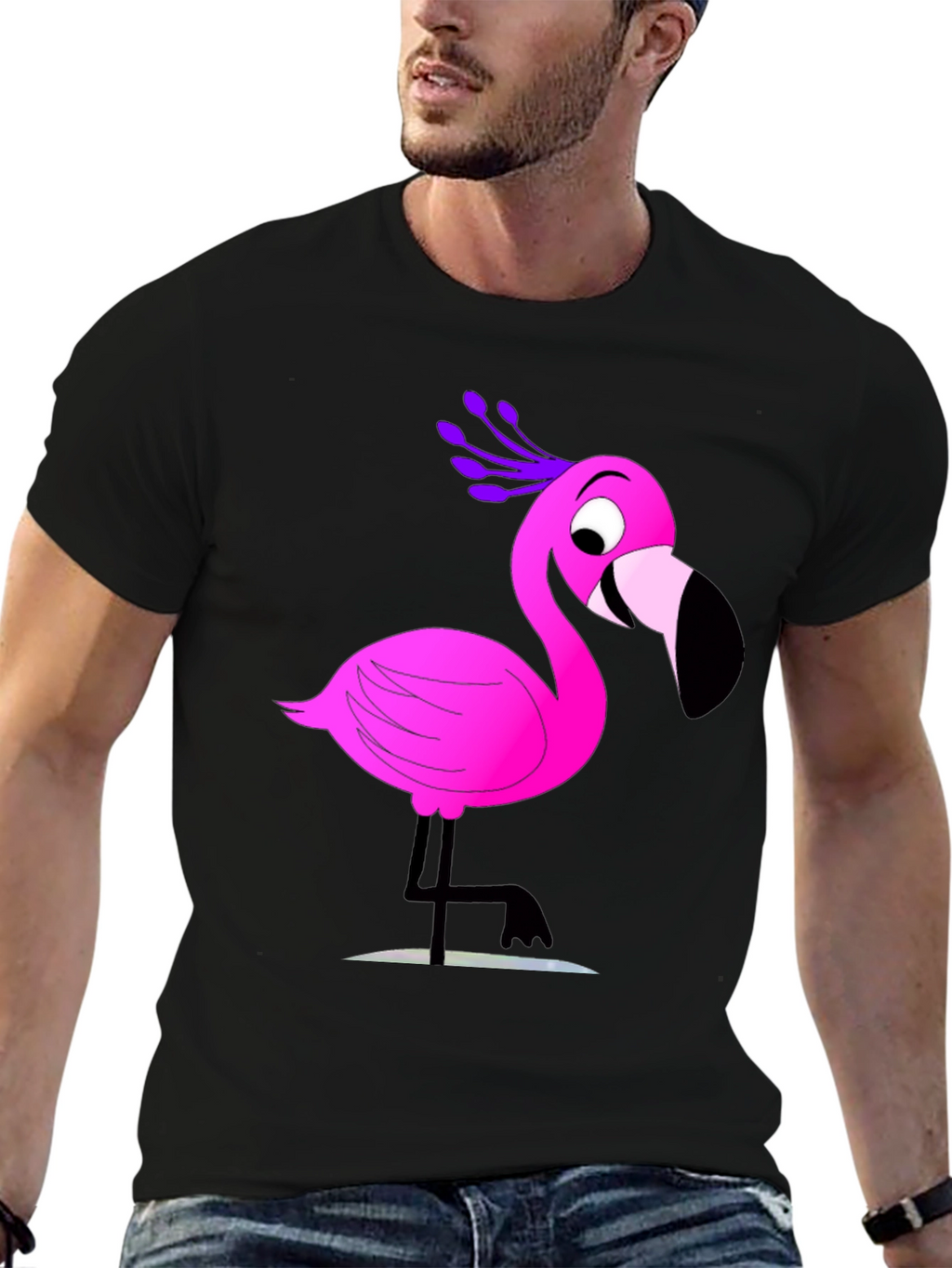Fun Flamingo Graphic Tee - Casual Black T-Shirt