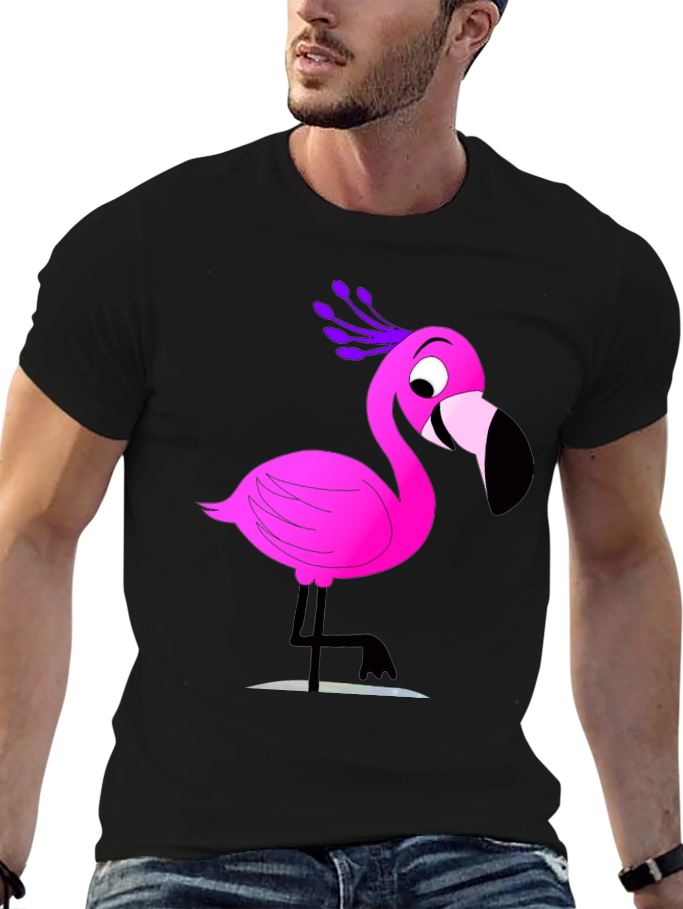 Fun Flamingo Graphic Tee - Casual Black T-Shirt