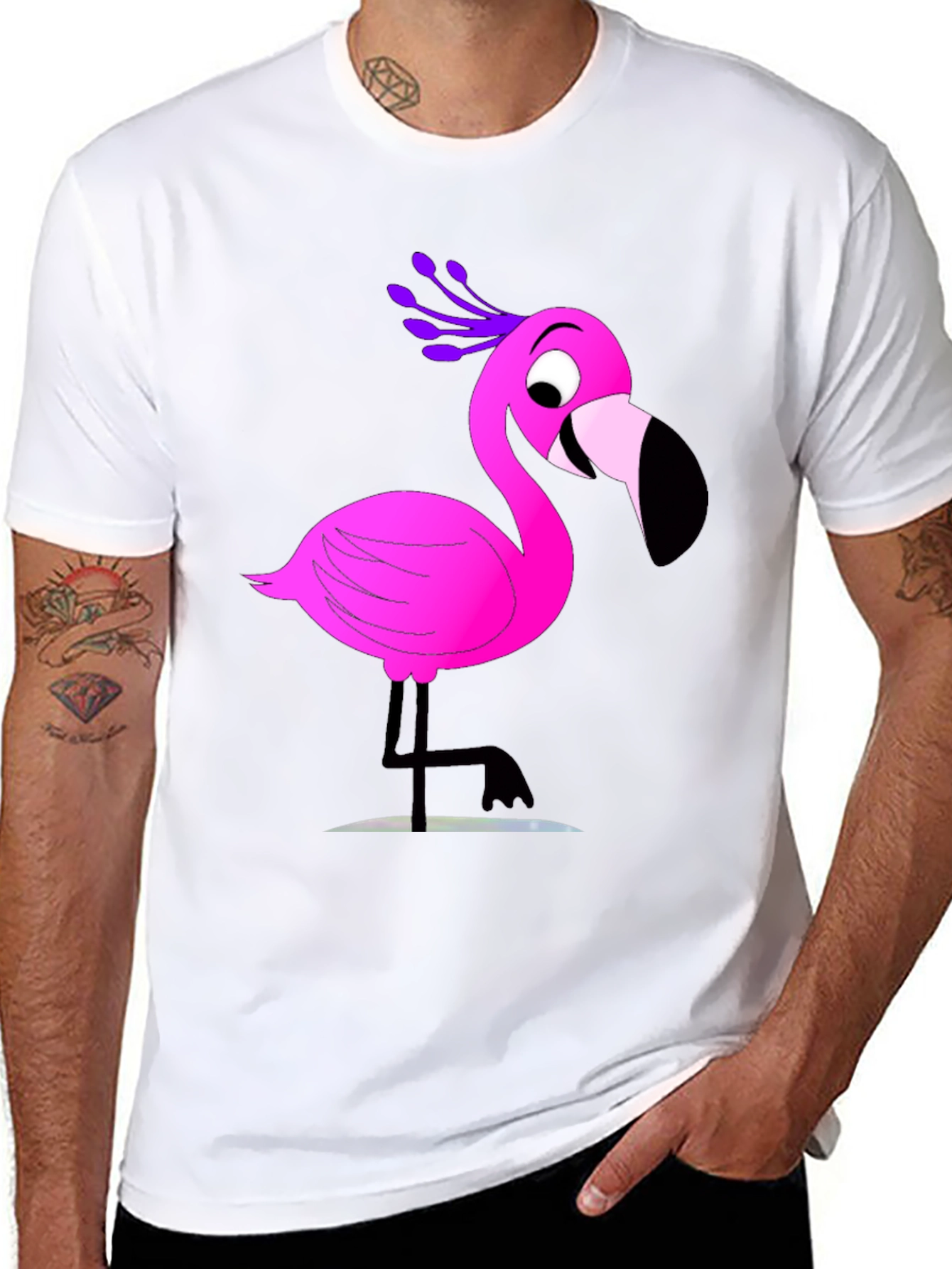 Fun Flamingo Graphic Tee - Casual Black T-Shirt