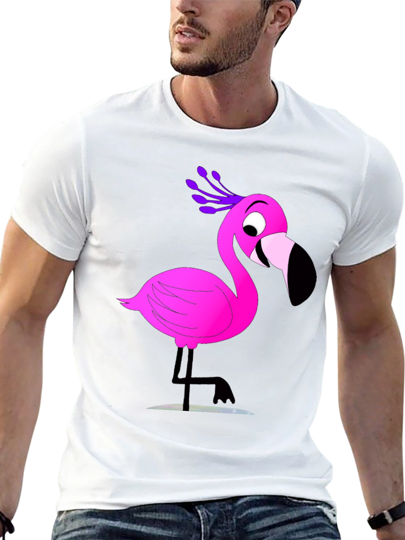 Fun Flamingo Graphic Tee - Casual Black T-Shirt