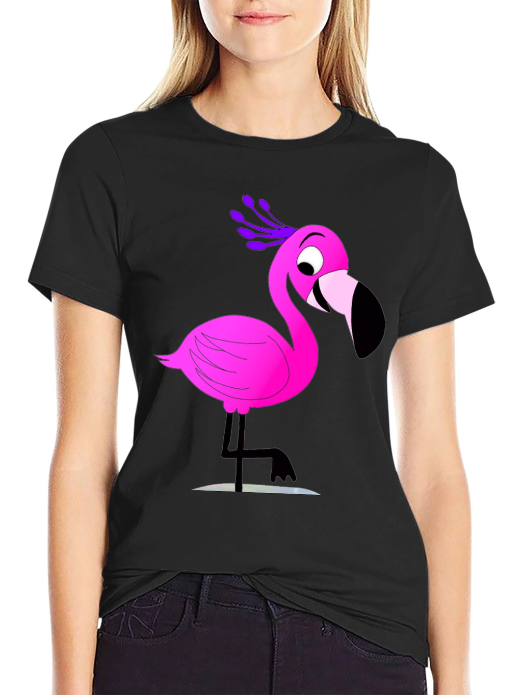 Fun Flamingo Graphic Tee - Casual Black T-Shirt