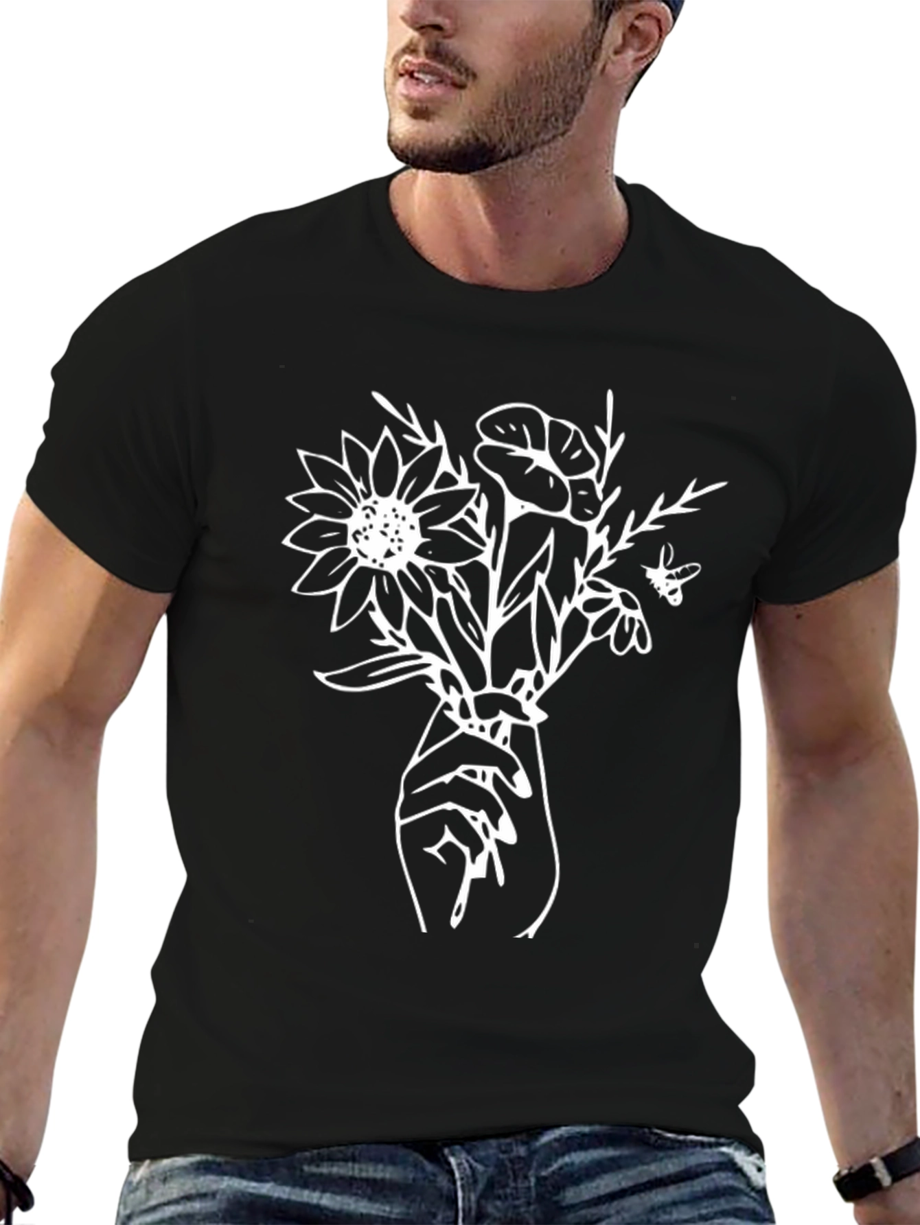 Floral Hand T-Shirt - Black Graphic Tee