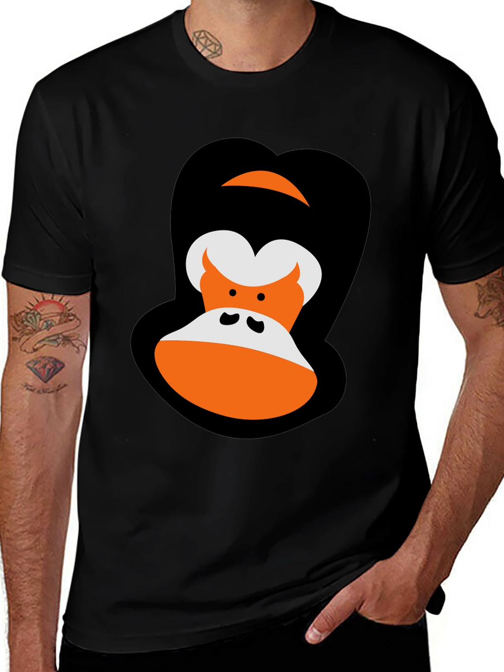 Cartoon Gorilla Graphic Tee - Black