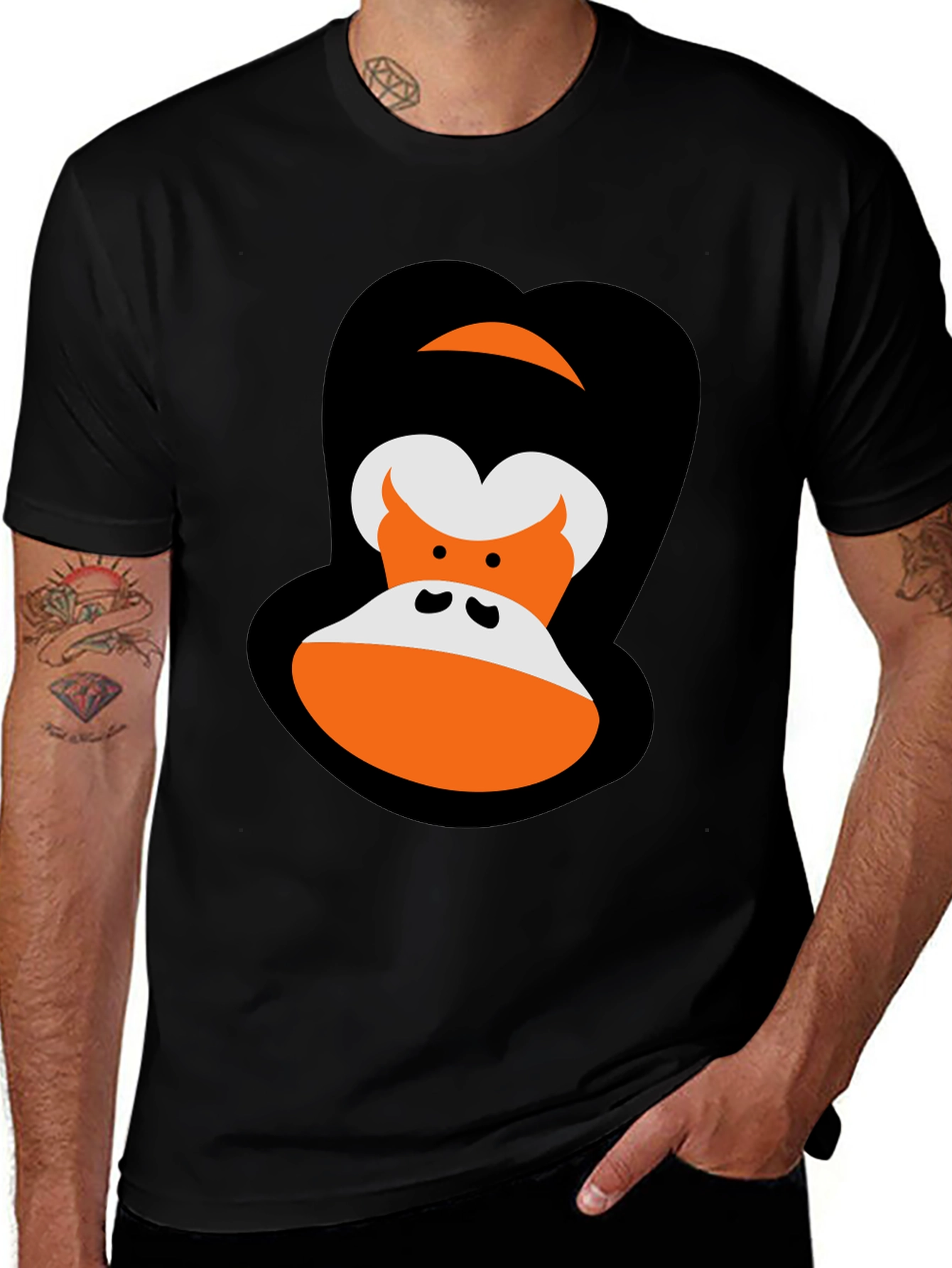 Cartoon Gorilla Graphic Tee - Black