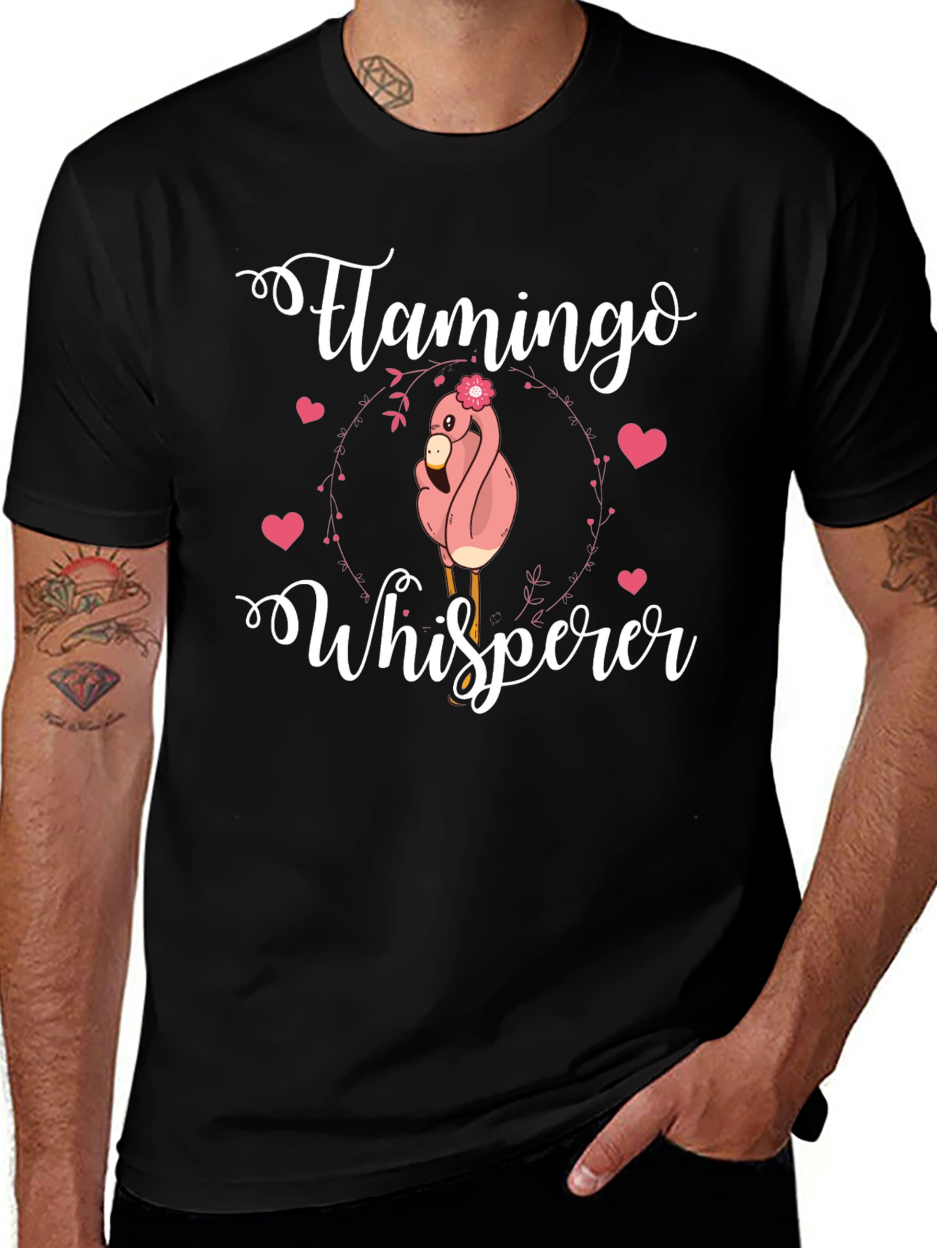 Flamingo Whisperer Graphic Tee - Black Cotton Blend