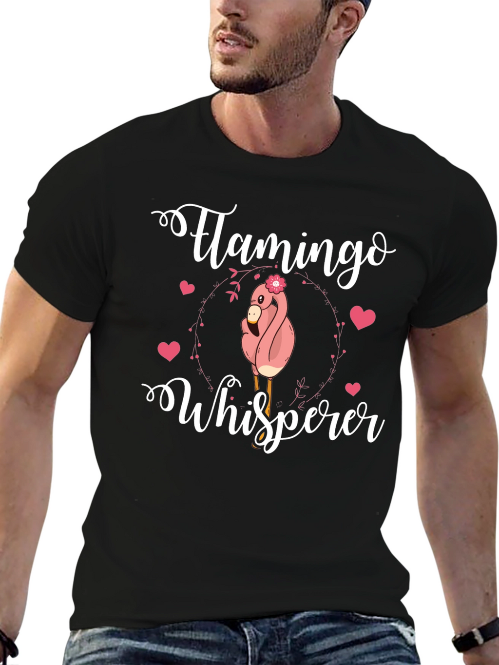 Flamingo Whisperer Graphic Tee - Black Cotton Blend