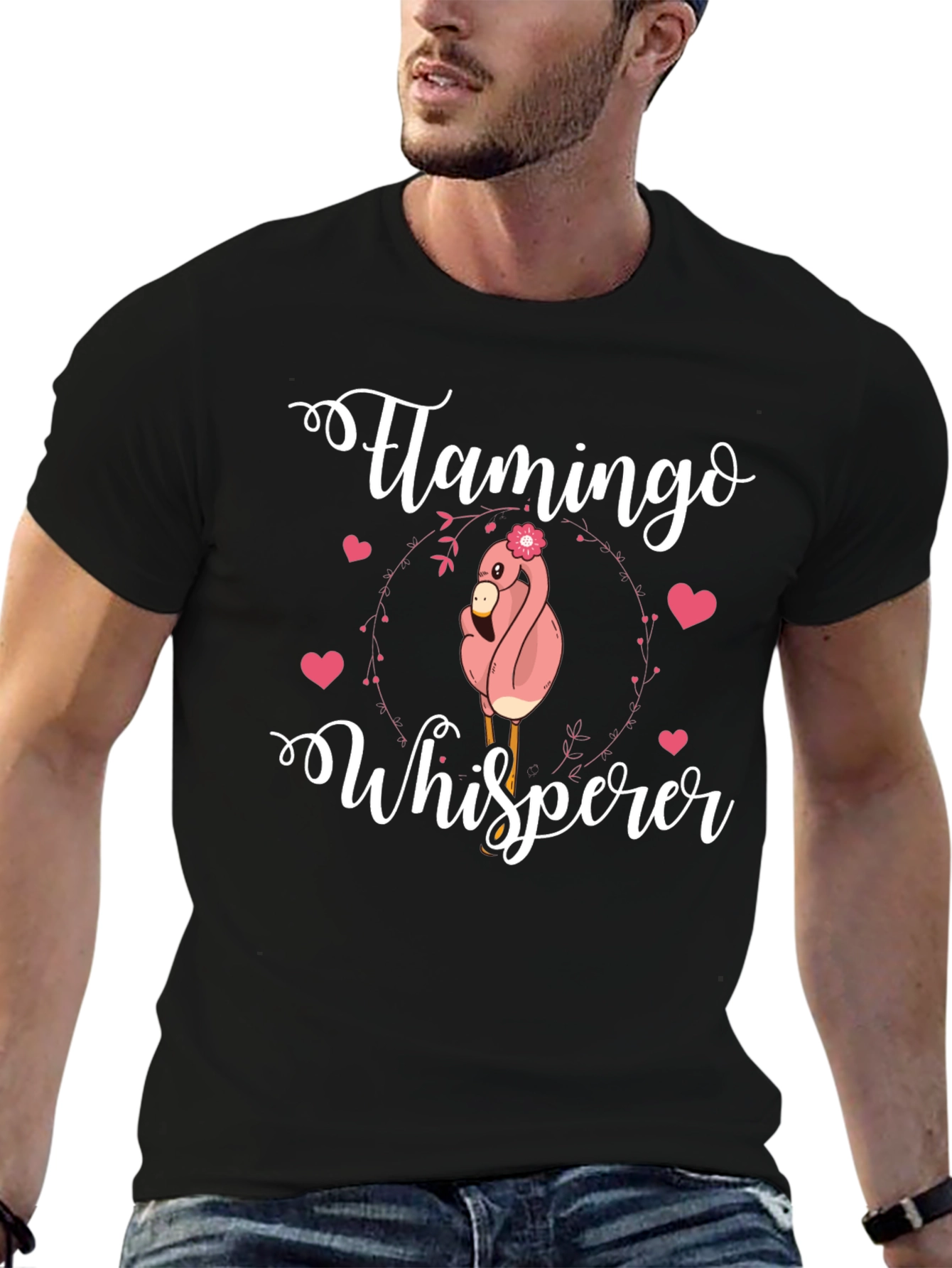 Flamingo Whisperer Graphic Tee - Black Cotton Blend