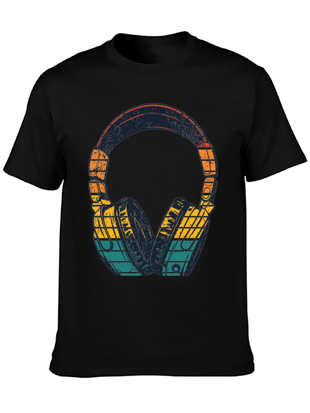 Retro Headphones Graphic Tee - Black Cotton Blend