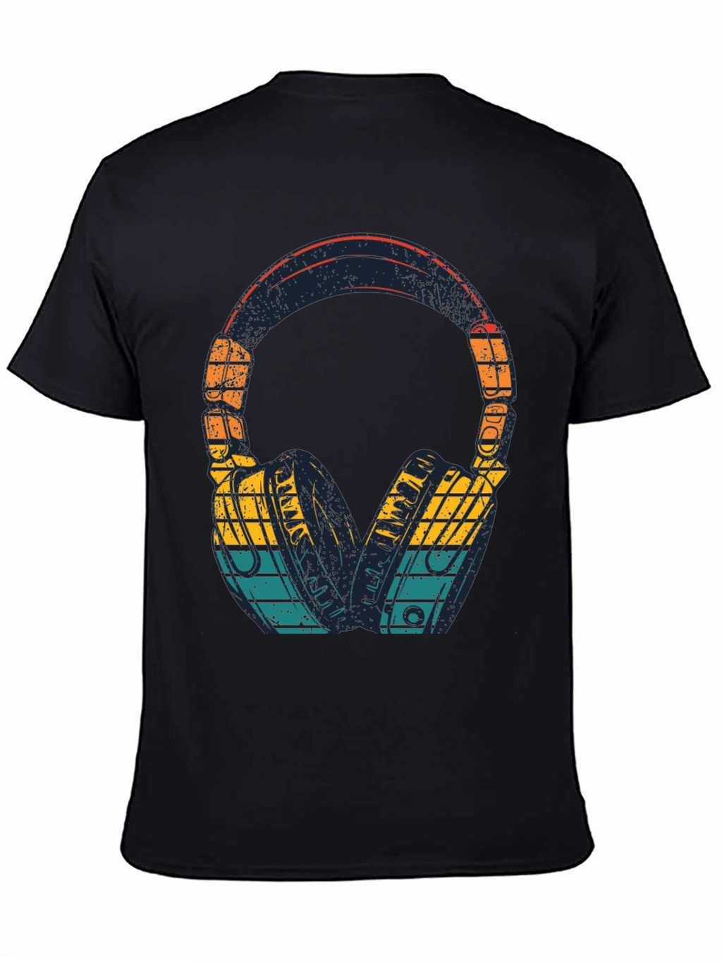 Retro Headphones Graphic Tee - Black Cotton Blend