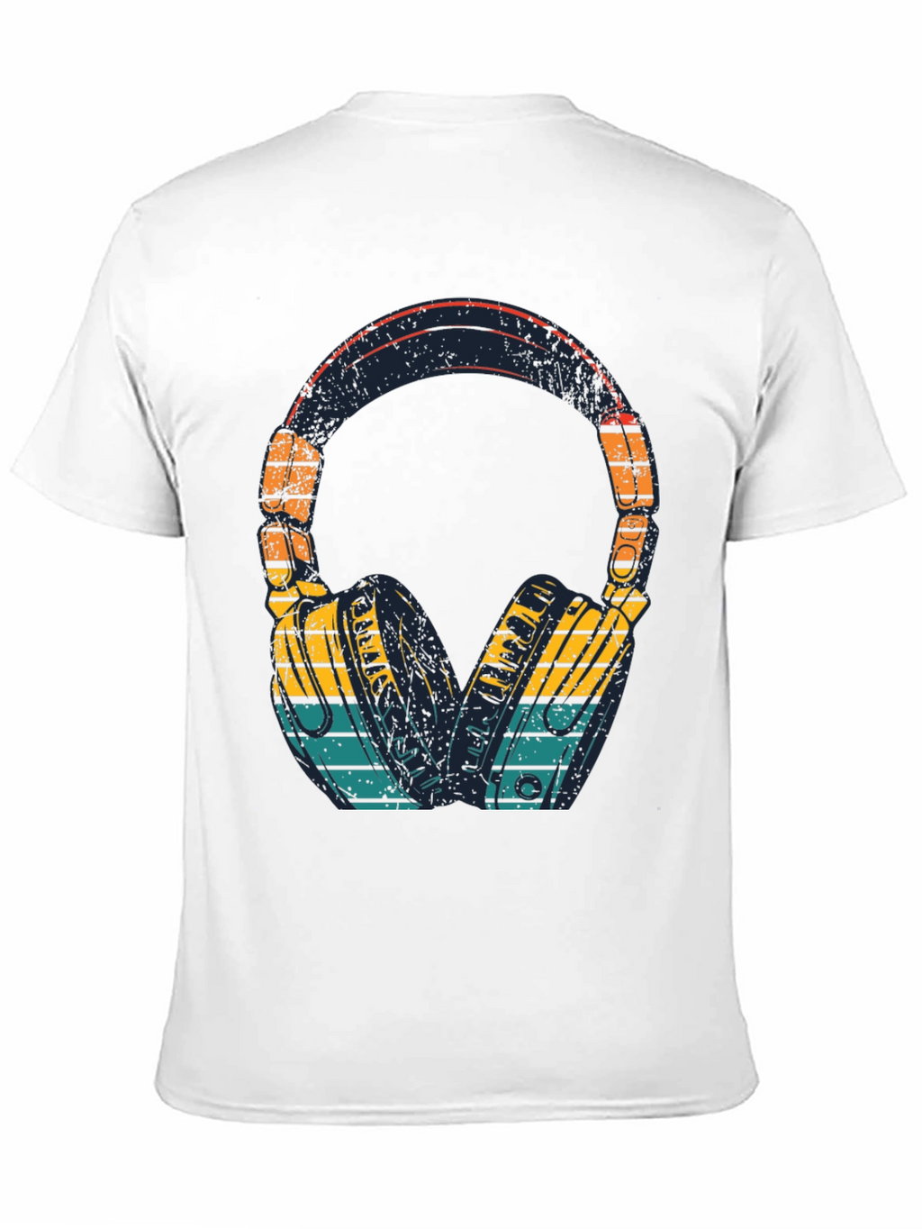 Retro Headphones Graphic Tee - Black Cotton Blend