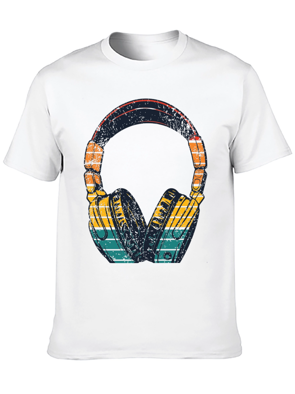Retro Headphones Graphic Tee - Black Cotton Blend