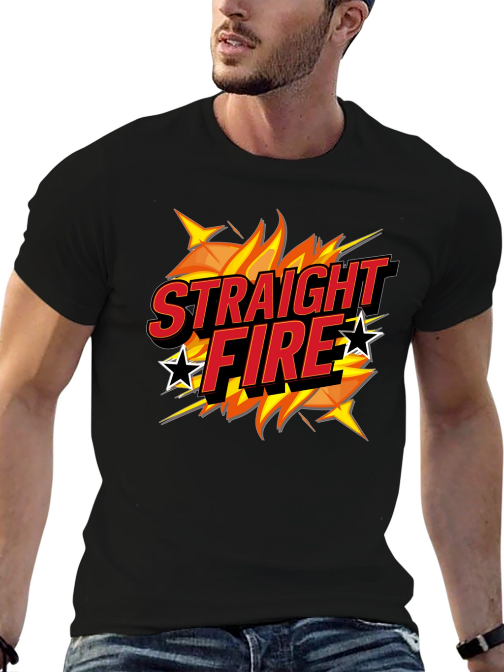 Straight Fire Graphic Print Black T-Shirt