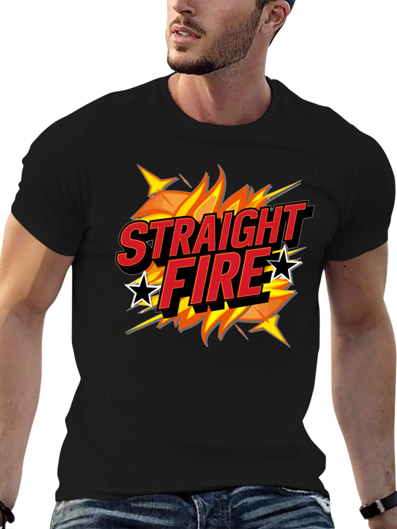 Straight Fire Graphic Print Black T-Shirt