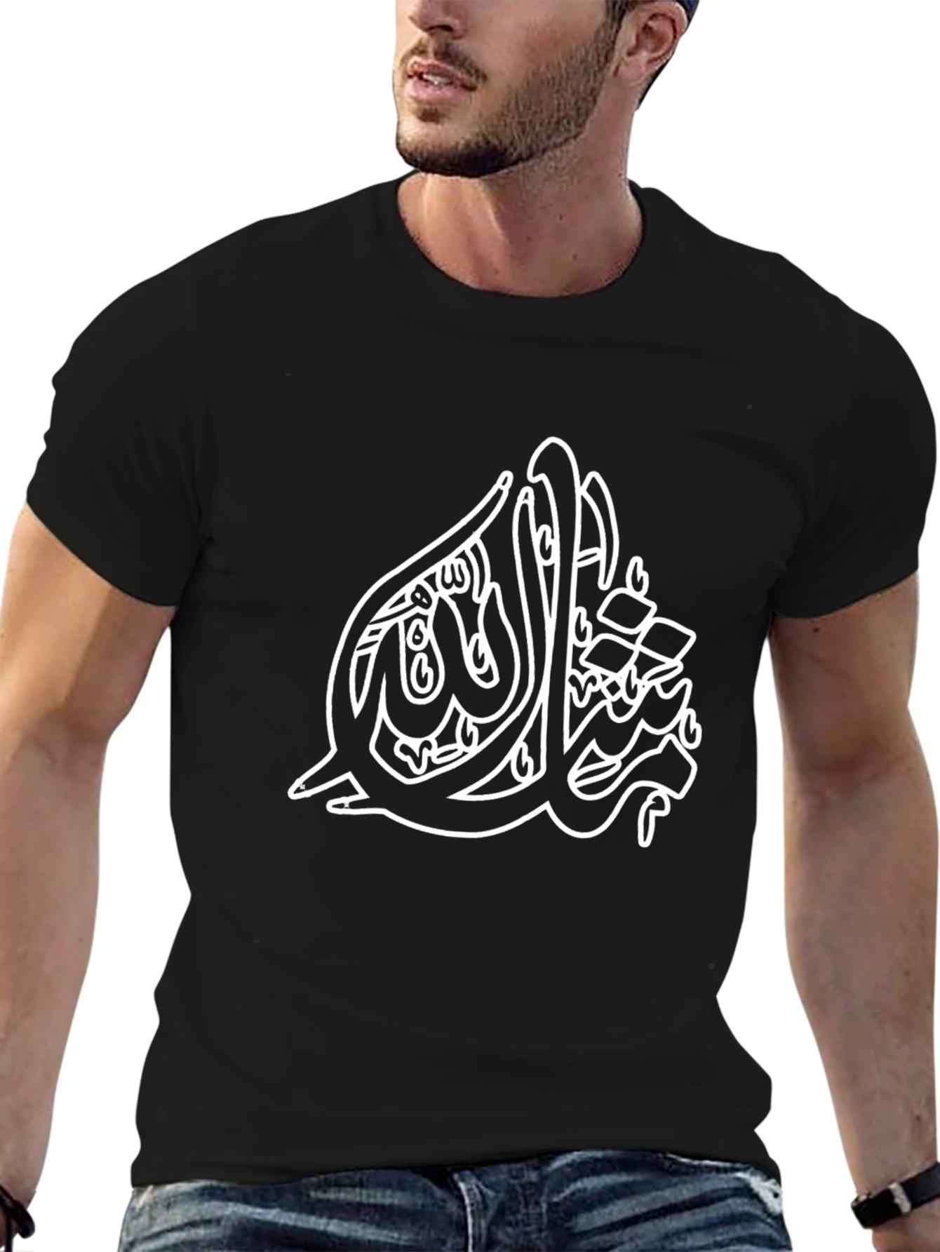 Mens Black T-Shirt with Arabic Calligraphy Design