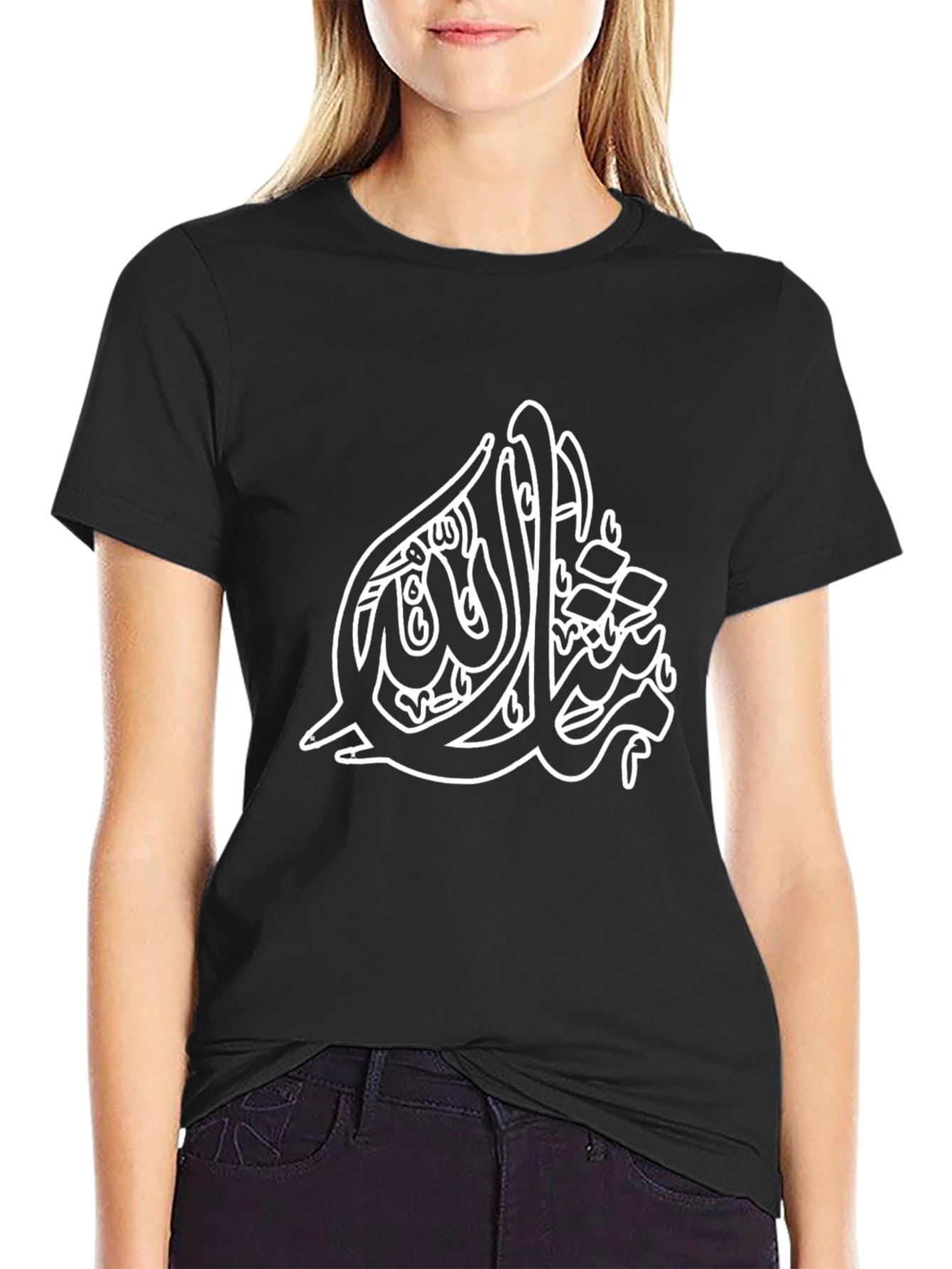 Mens Black T-Shirt with Arabic Calligraphy Design