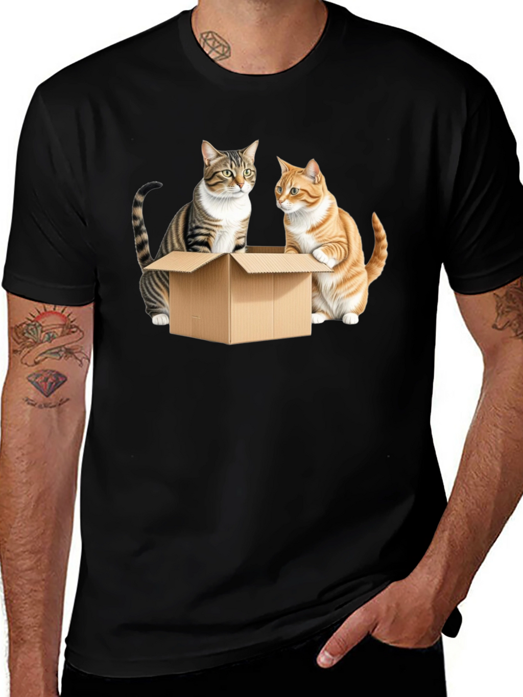 Cats in a Box Graphic Tee - Black Cotton