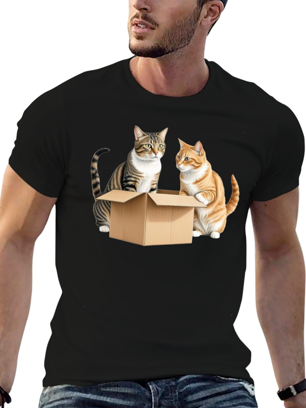 Cats in a Box Graphic Tee - Black Cotton