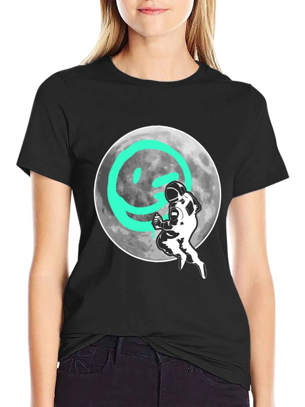 Astronaut Moon Graphic Tee - Trendy Black T-Shirt