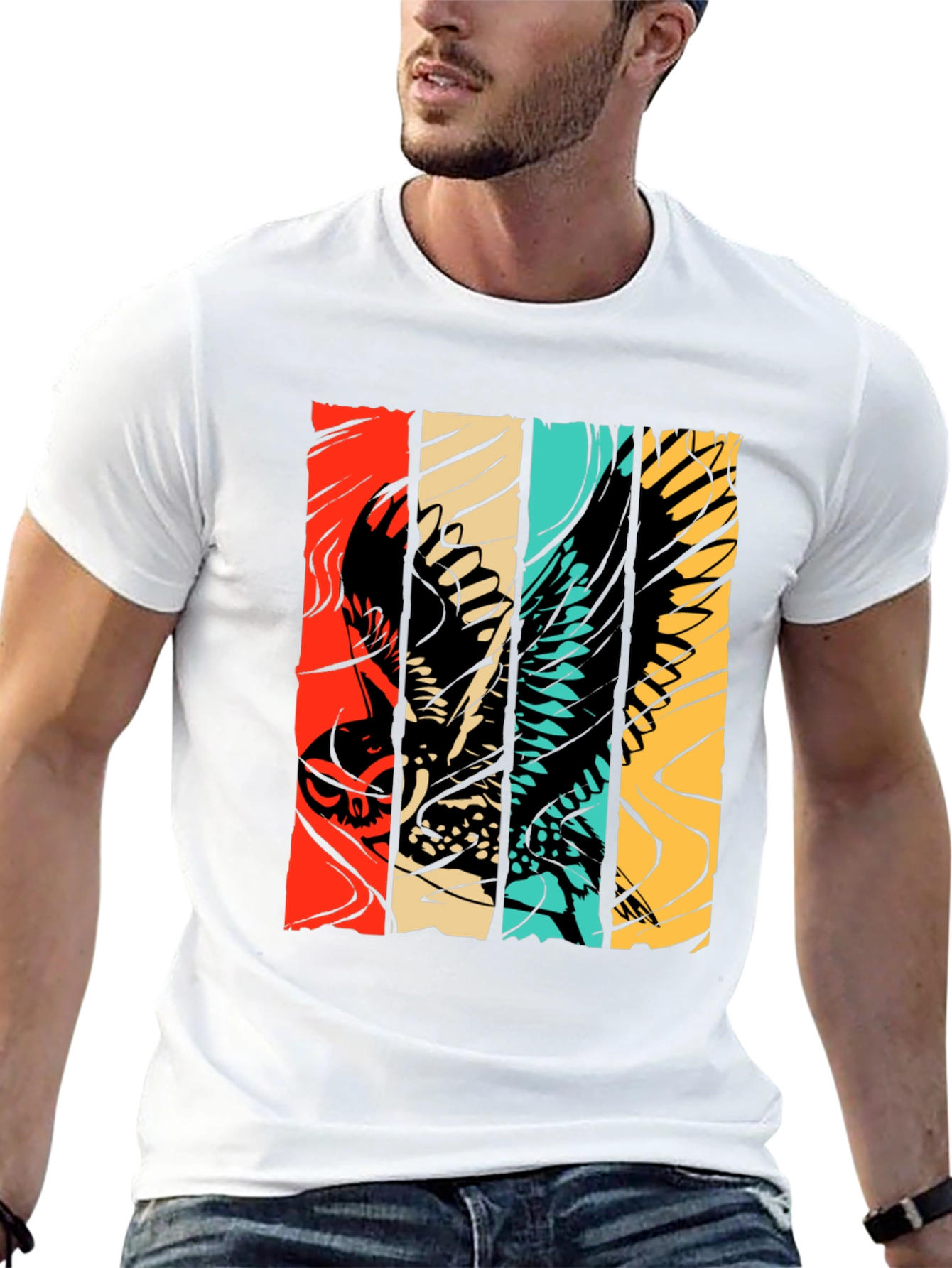 Retro Owl Graphic Tee - Stylish Bird Print Shirt