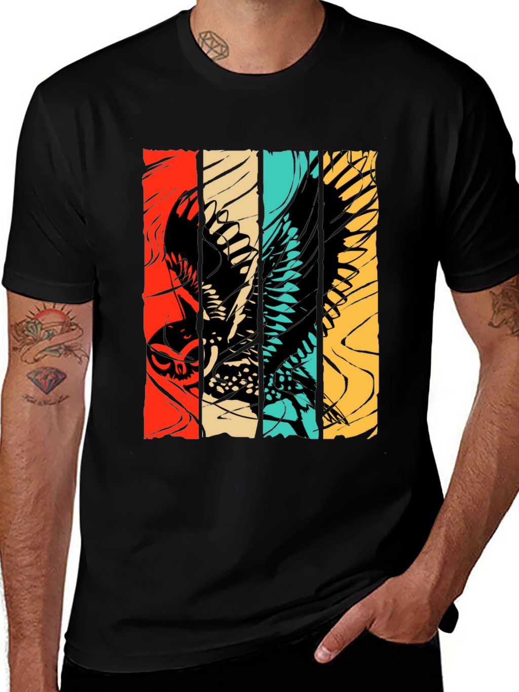 Retro Owl Graphic Tee - Stylish Bird Print Shirt
