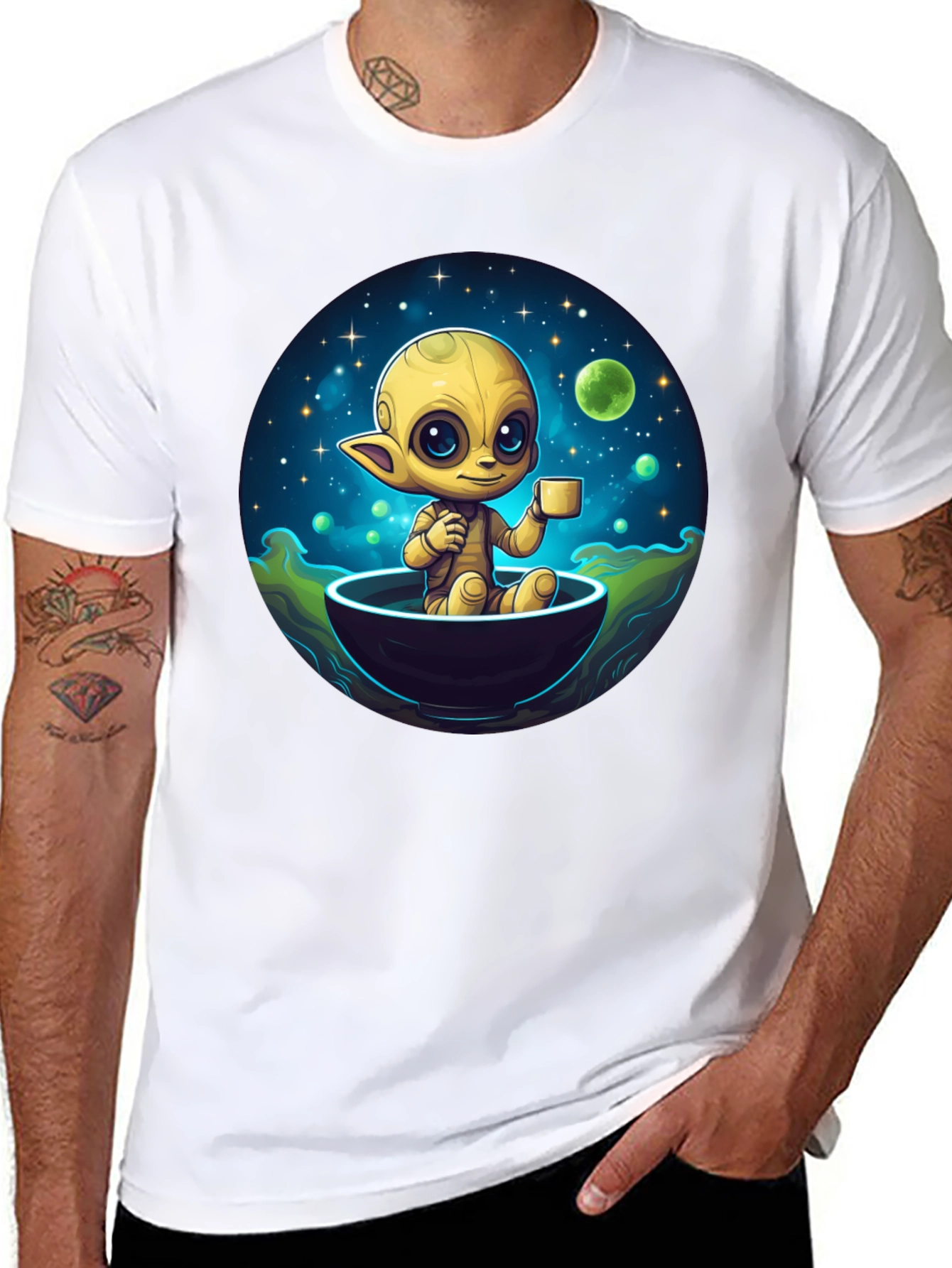Cute Alien Drinking Coffee T-Shirt