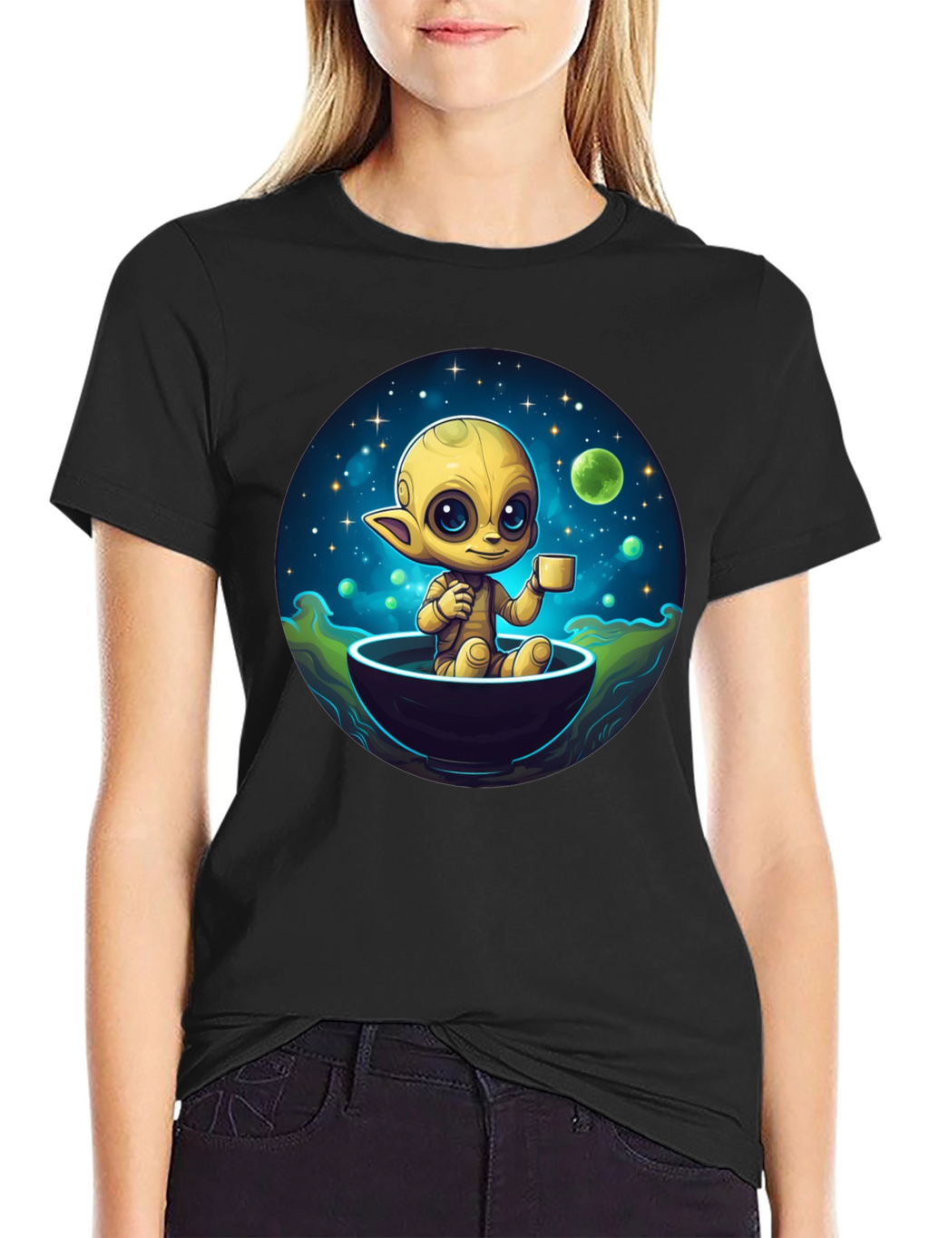 Cute Alien Drinking Coffee T-Shirt