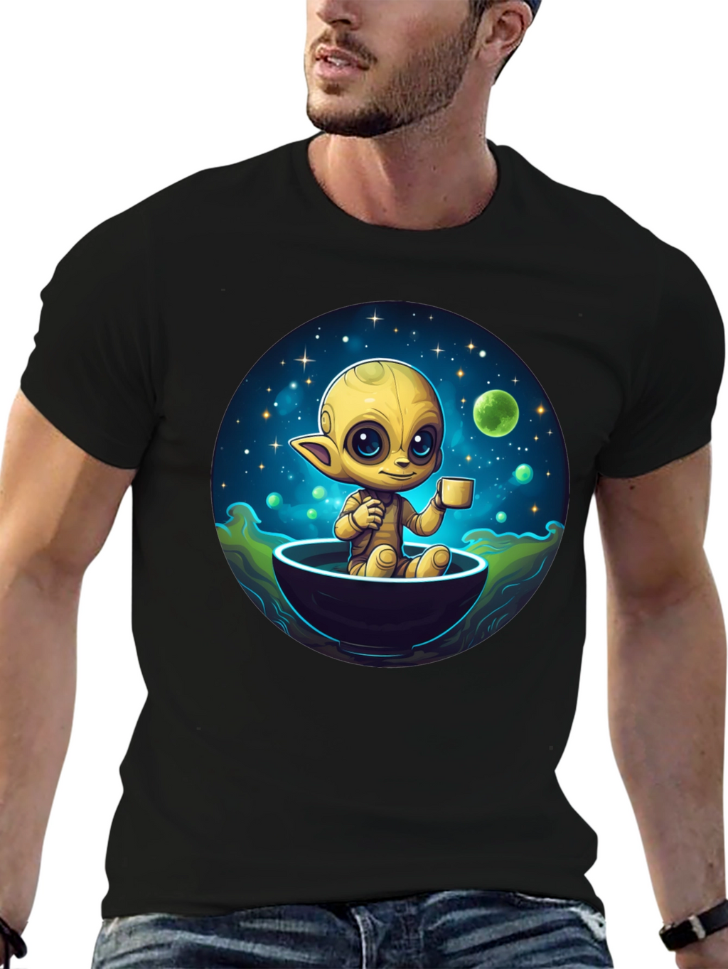 Cute Alien Drinking Coffee T-Shirt