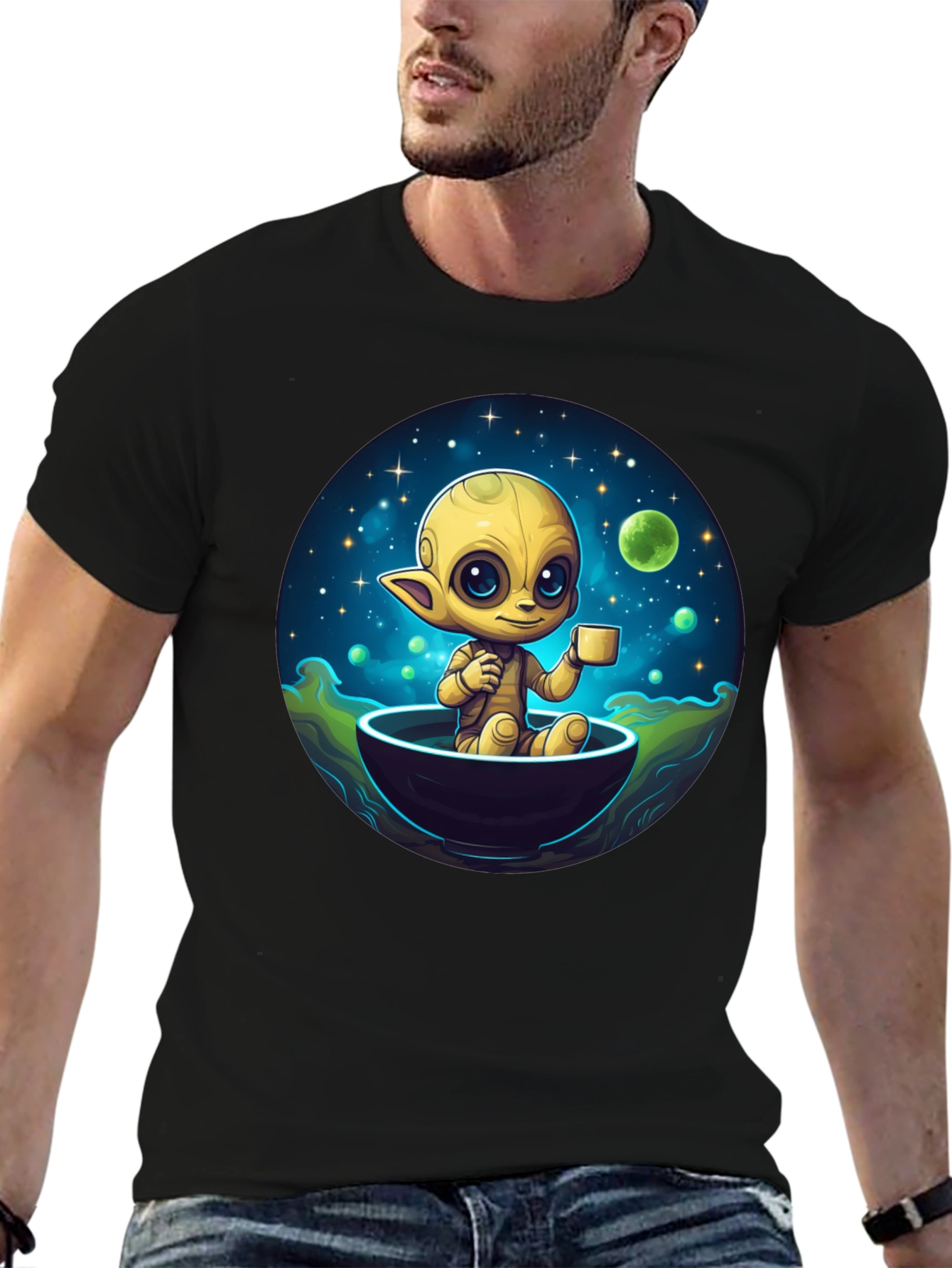 Cute Alien Drinking Coffee T-Shirt