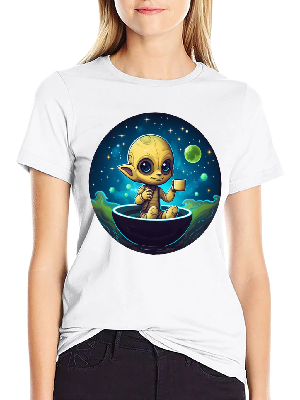 Cute Alien Drinking Coffee T-Shirt