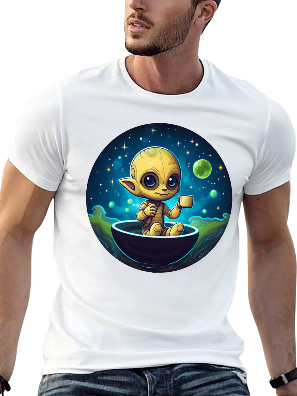 Cute Alien Drinking Coffee T-Shirt