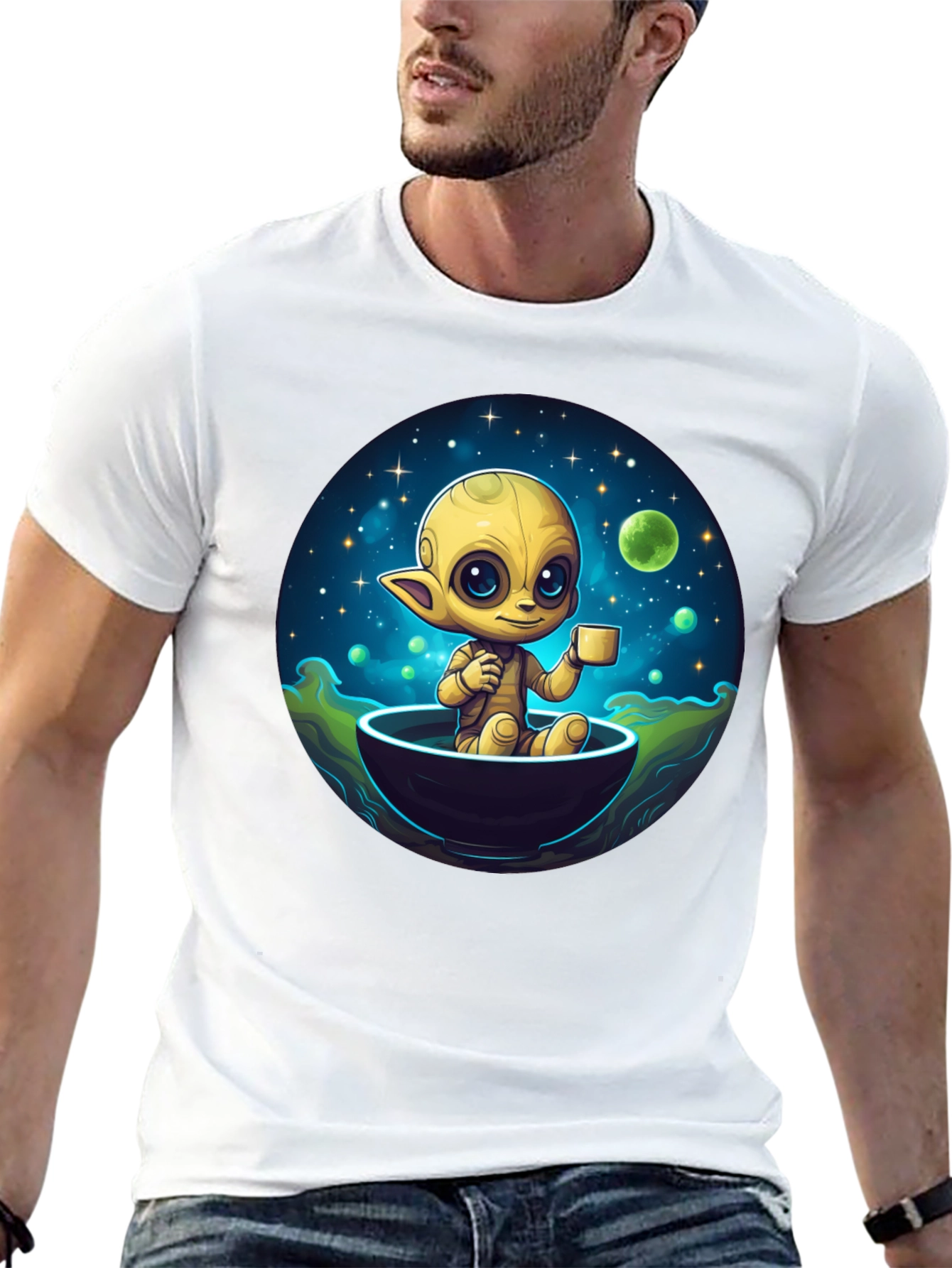 Cute Alien Drinking Coffee T-Shirt