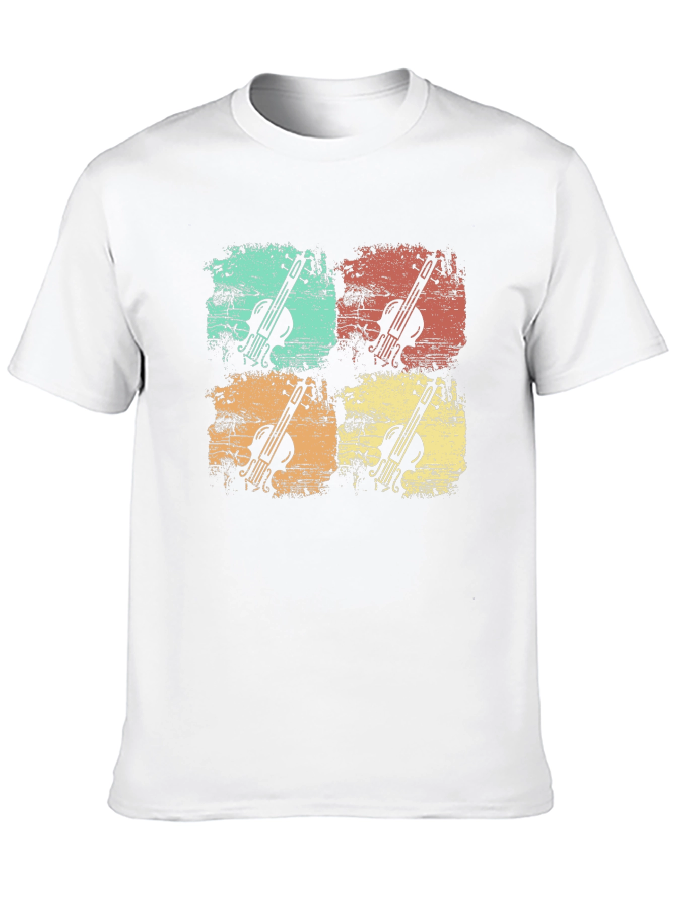 Retro Violin Graphic Print Mens Black T-Shirt