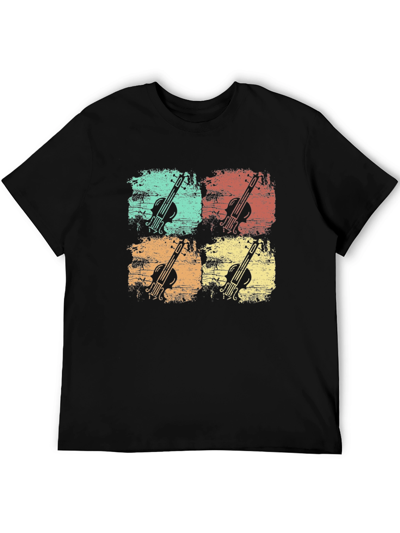 Retro Violin Graphic Print Mens Black T-Shirt