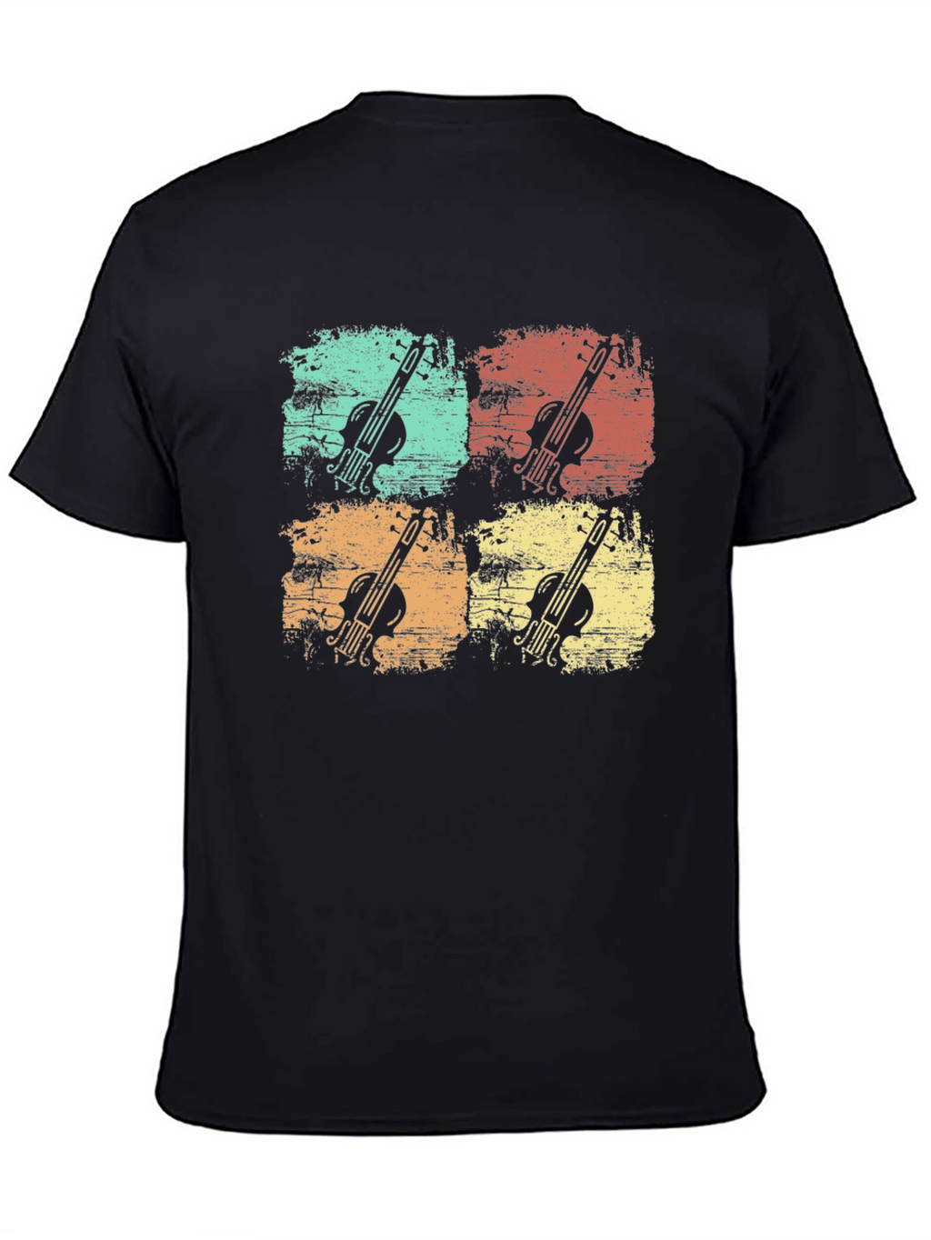 Retro Violin Graphic Print Mens Black T-Shirt